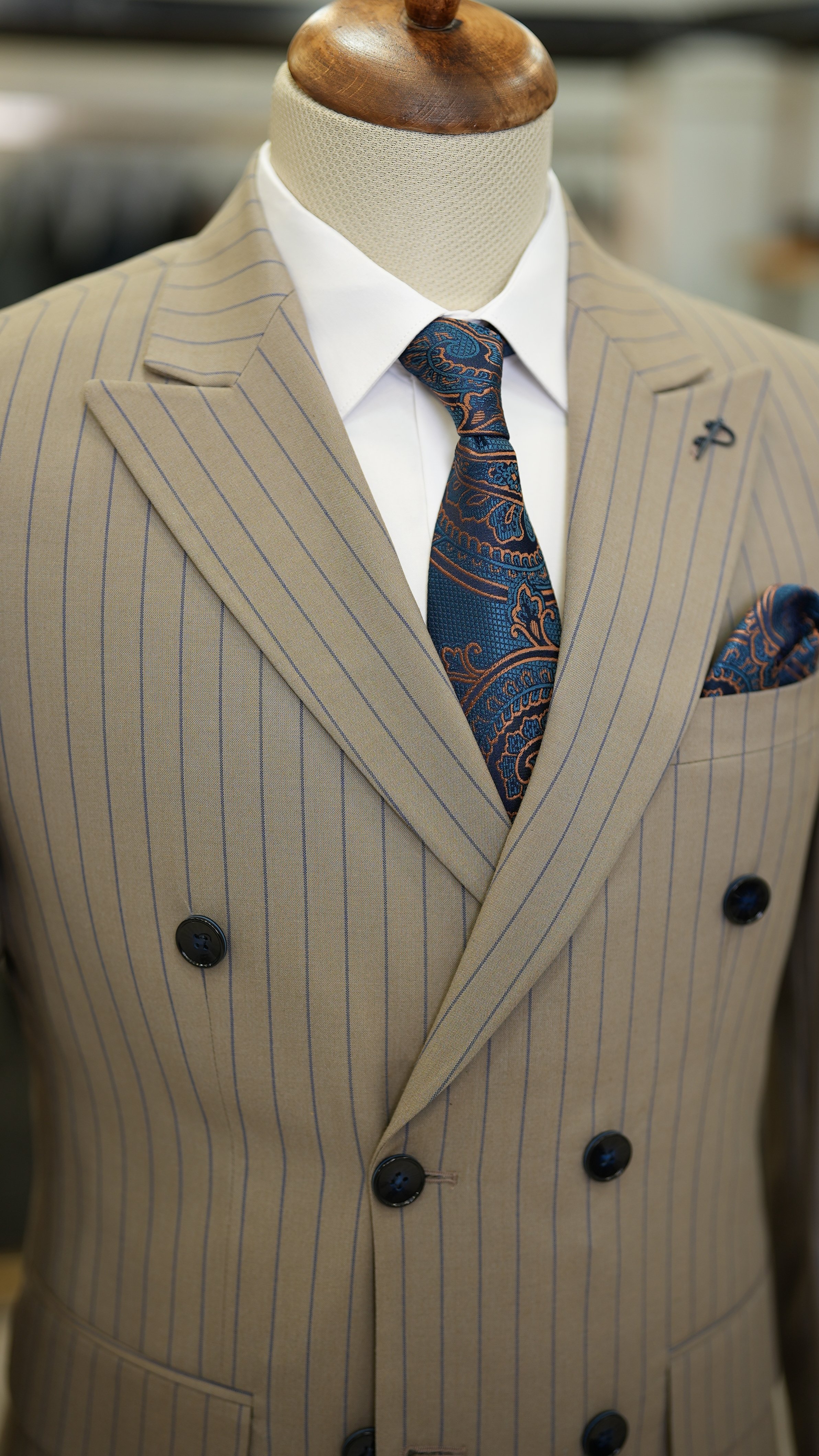Pantaloni da giacca da abito doppiopetto slim fit da uomo - Marrone latte