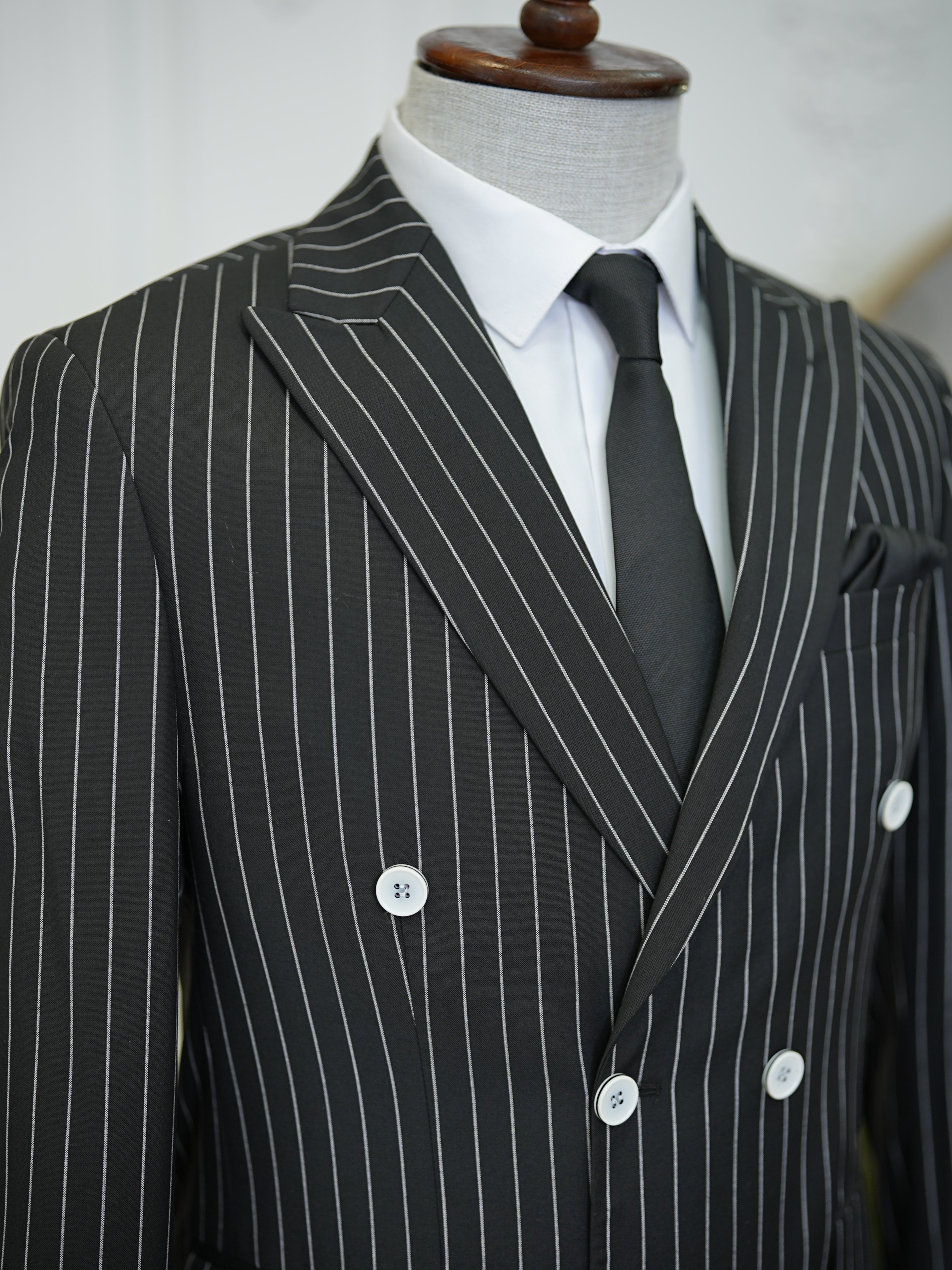 Erkek Slim Fit Kruvaze Takım Elbise Ceket Pantolon - Siyah