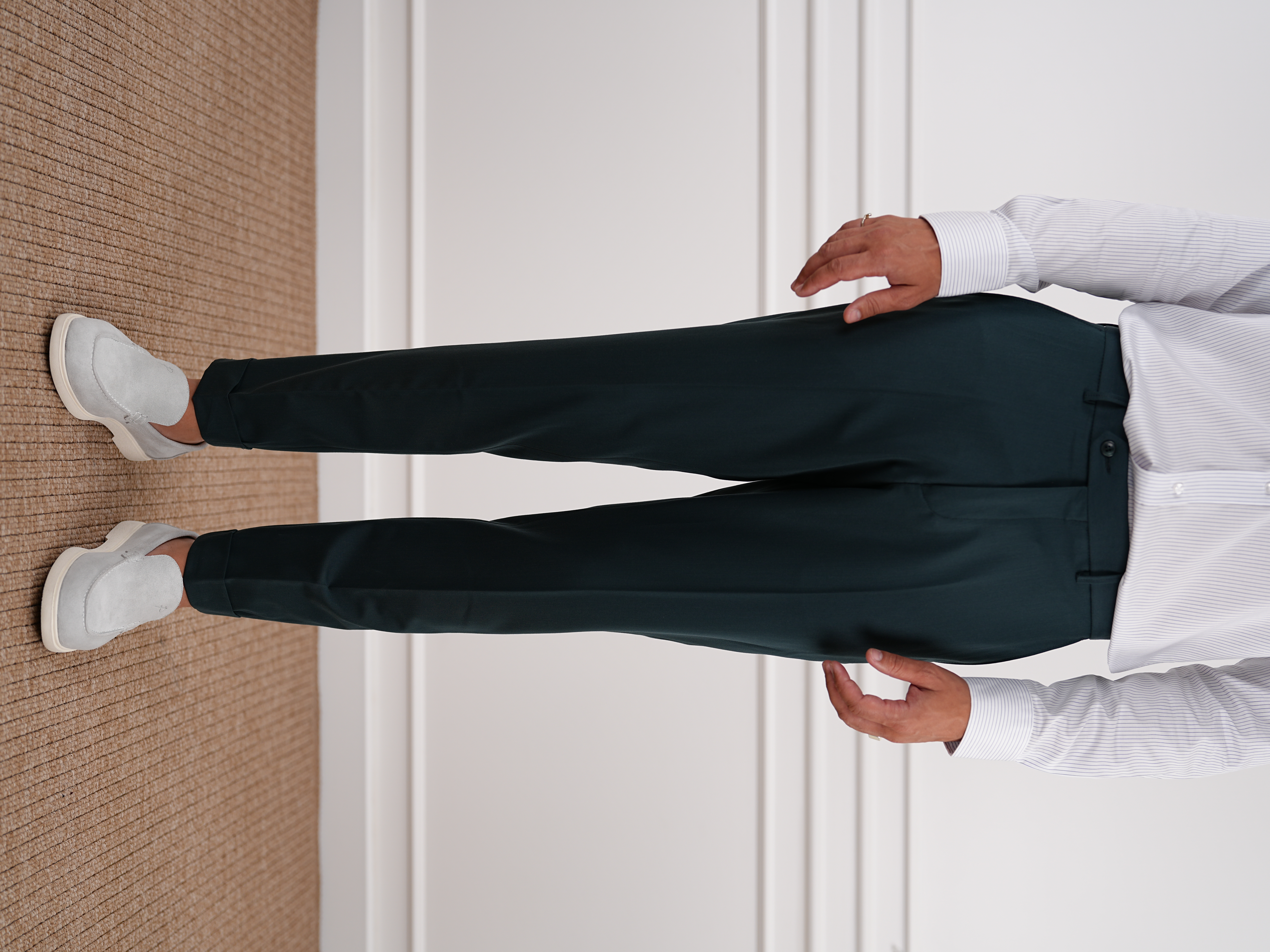 Erkek Slim Fit Yüksek Bel Duble Paça Kumaş Pantolon - Yeşil