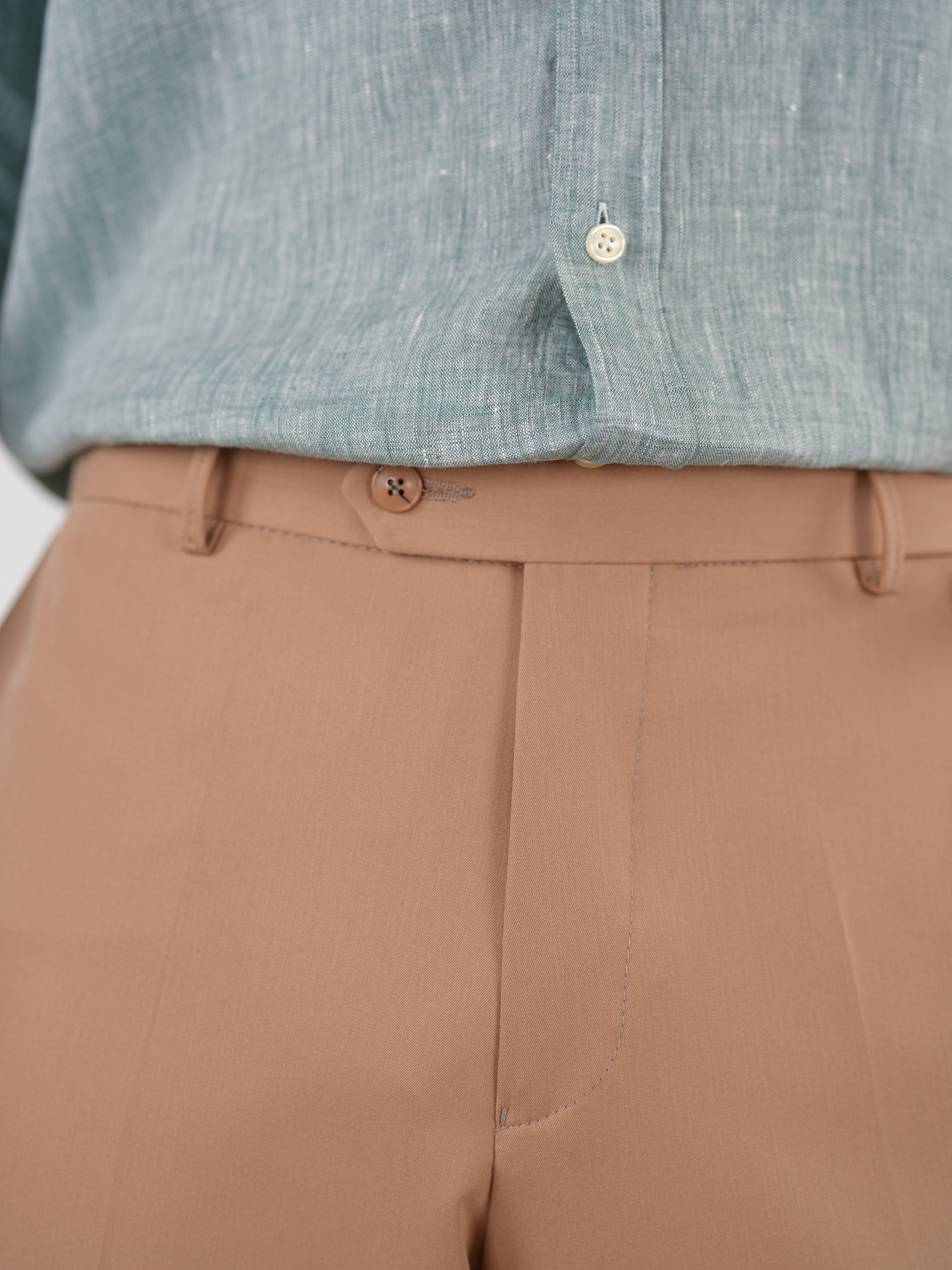 Erkek Slim Fit Yüksek Bel Duble Paça Kumaş Pantolon - Krem