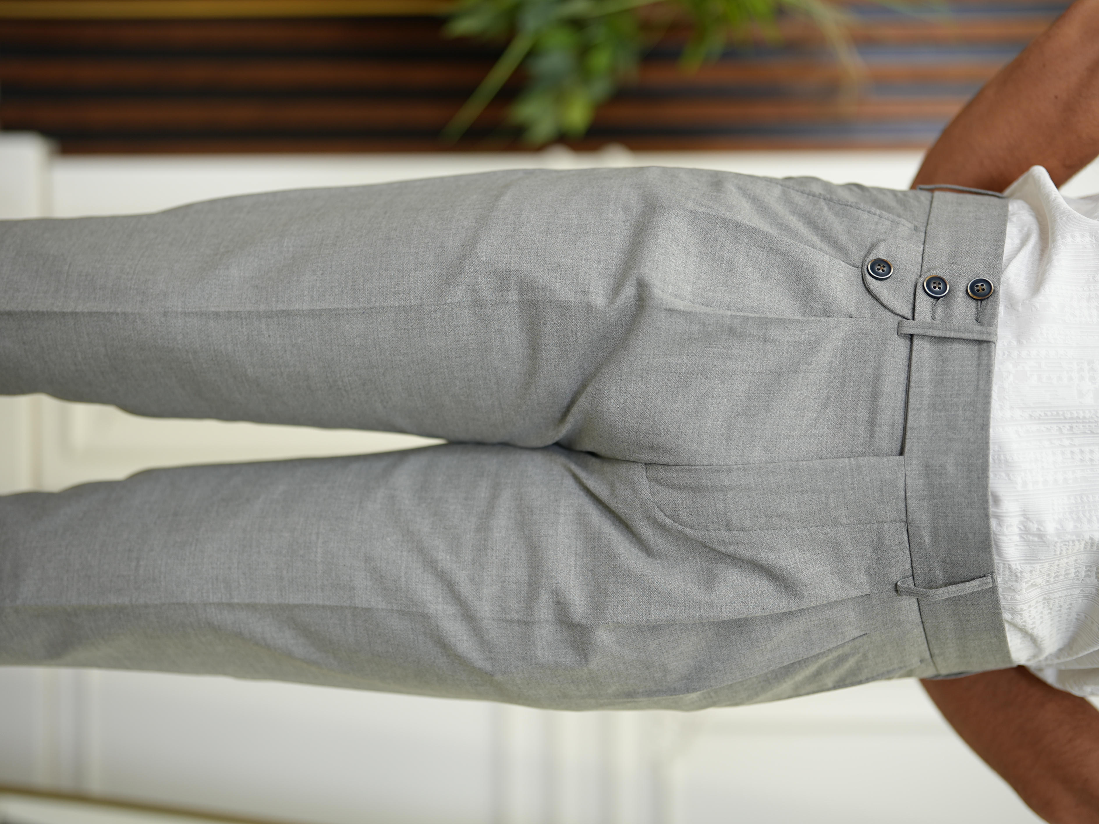 Erkek Slim Fit Yüksek Bel Duble Paça  Piliseli Kumaş Pantolon - Gri