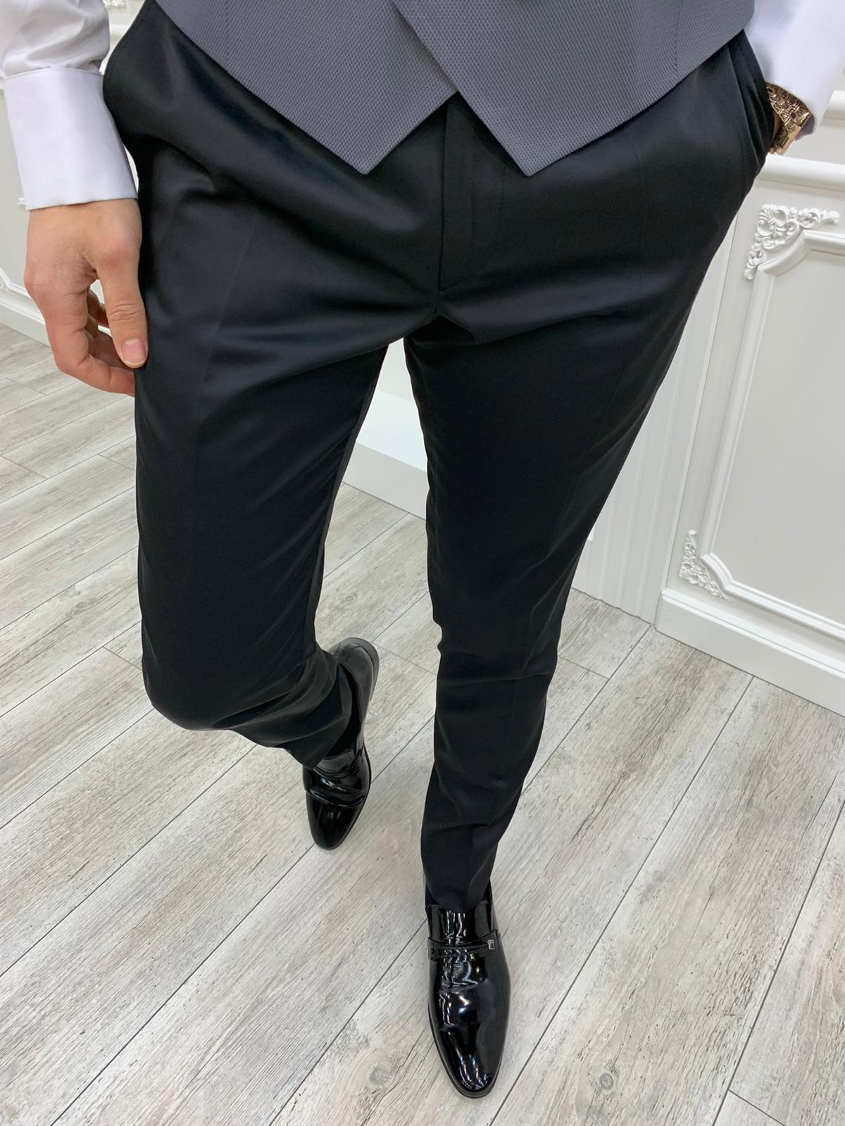 Erkek Smokin Damatlık Şal Yaka İtalyan Kesim Slim Fit Ceket Yelek Pantolon Papyon-Gri