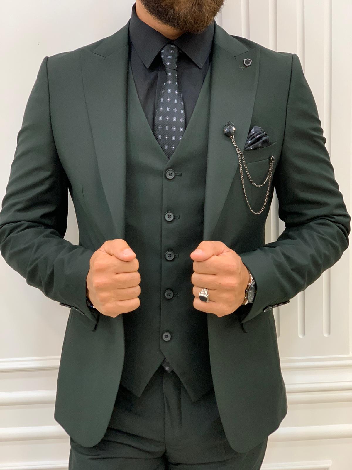 Pantaloni da giacca e gilet da abito slim fit da uomo - Cachi