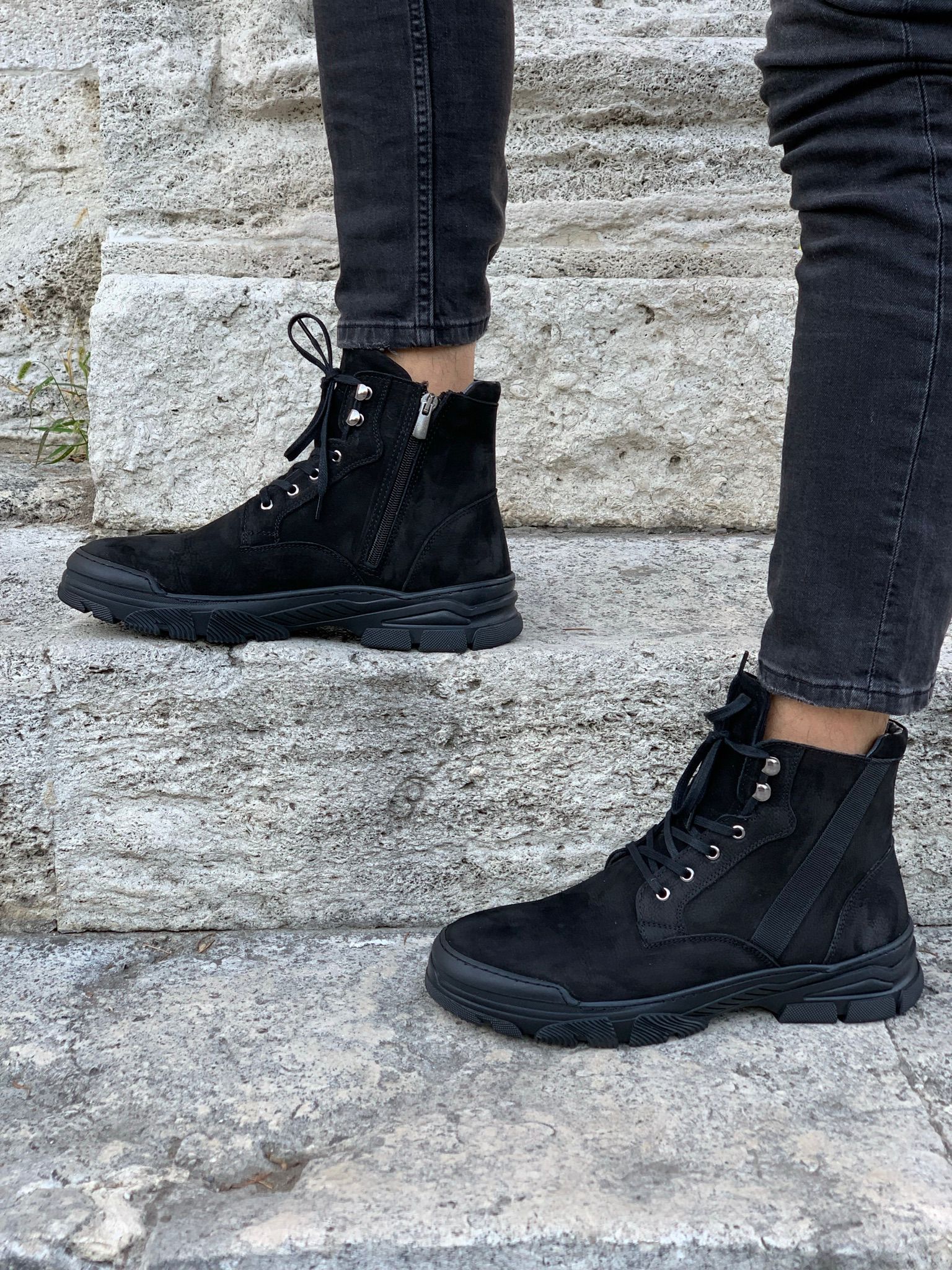 HAKİKİ DERİ BAĞCIKLI BOT-Siyah