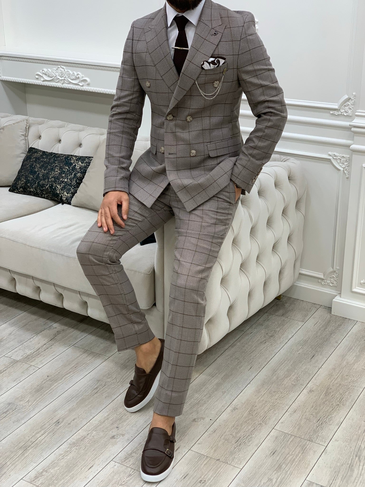 Pantaloni giacca da abito doppiopetto stile italiano - Caffè Latte