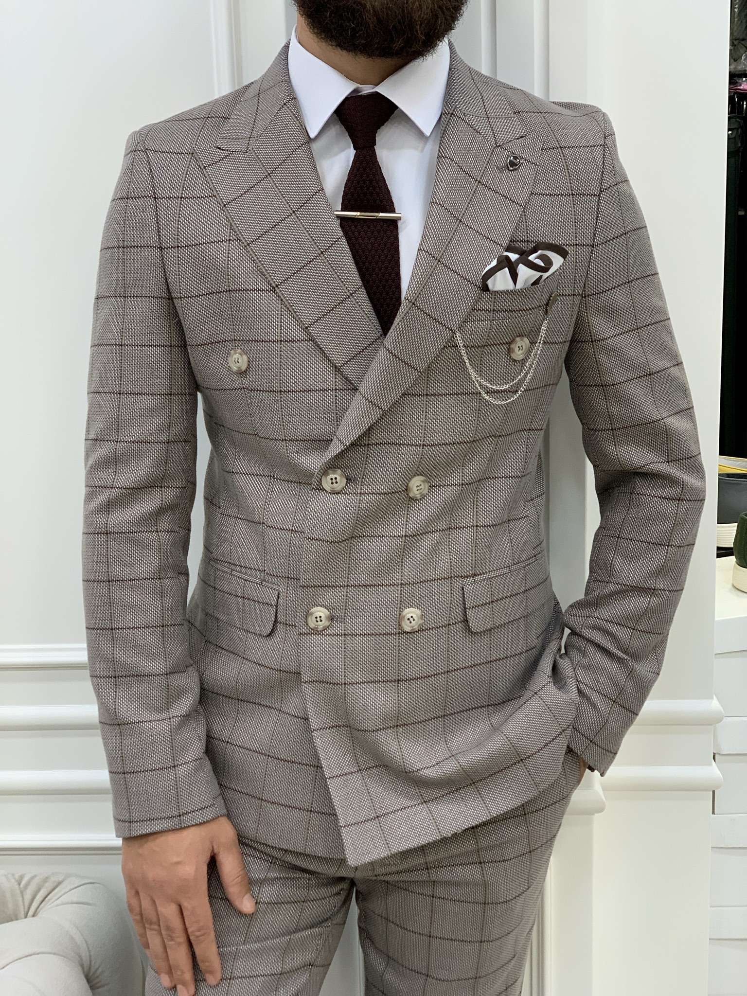 Pantaloni giacca da abito doppiopetto stile italiano - Caffè Latte