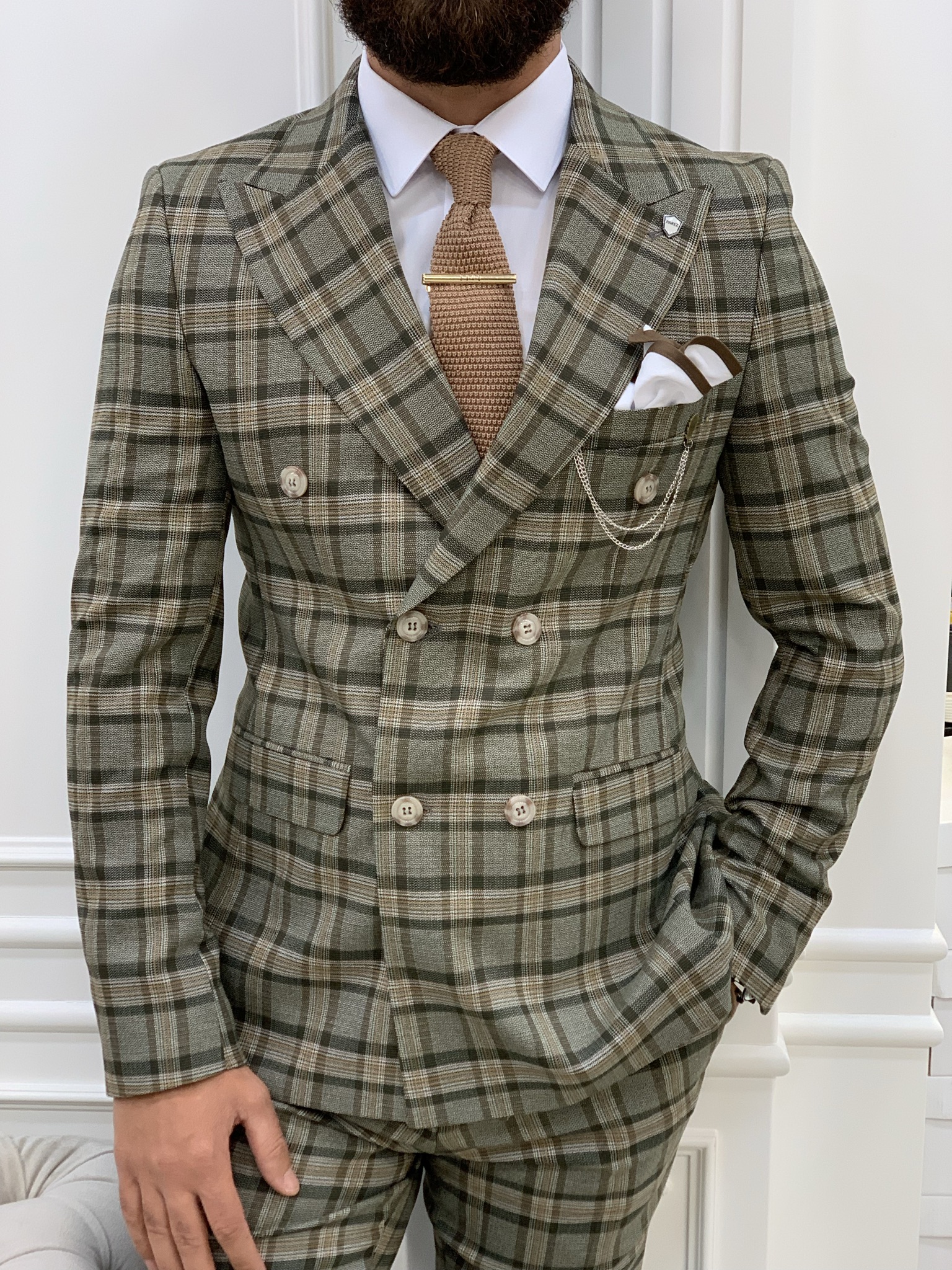Pantaloni da giacca da abito doppiopetto stile italiano - Cachi