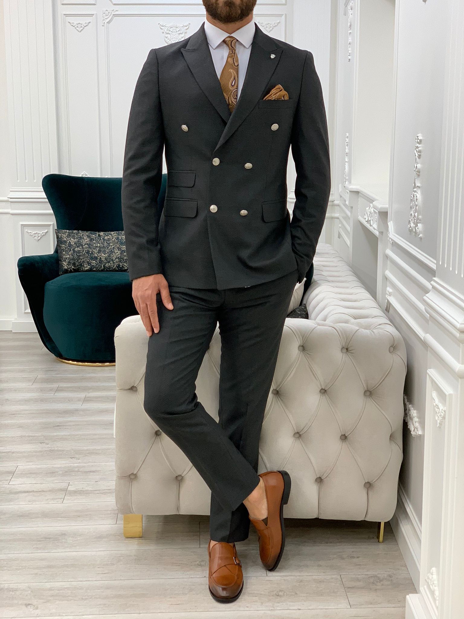 Pantaloni giacca da abito doppiopetto stile italiano - Fumè