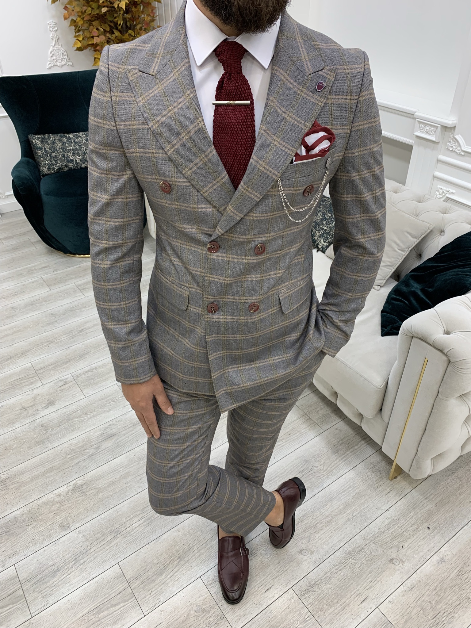 Pantaloni giacca da abito doppiopetto stile italiano - arancione