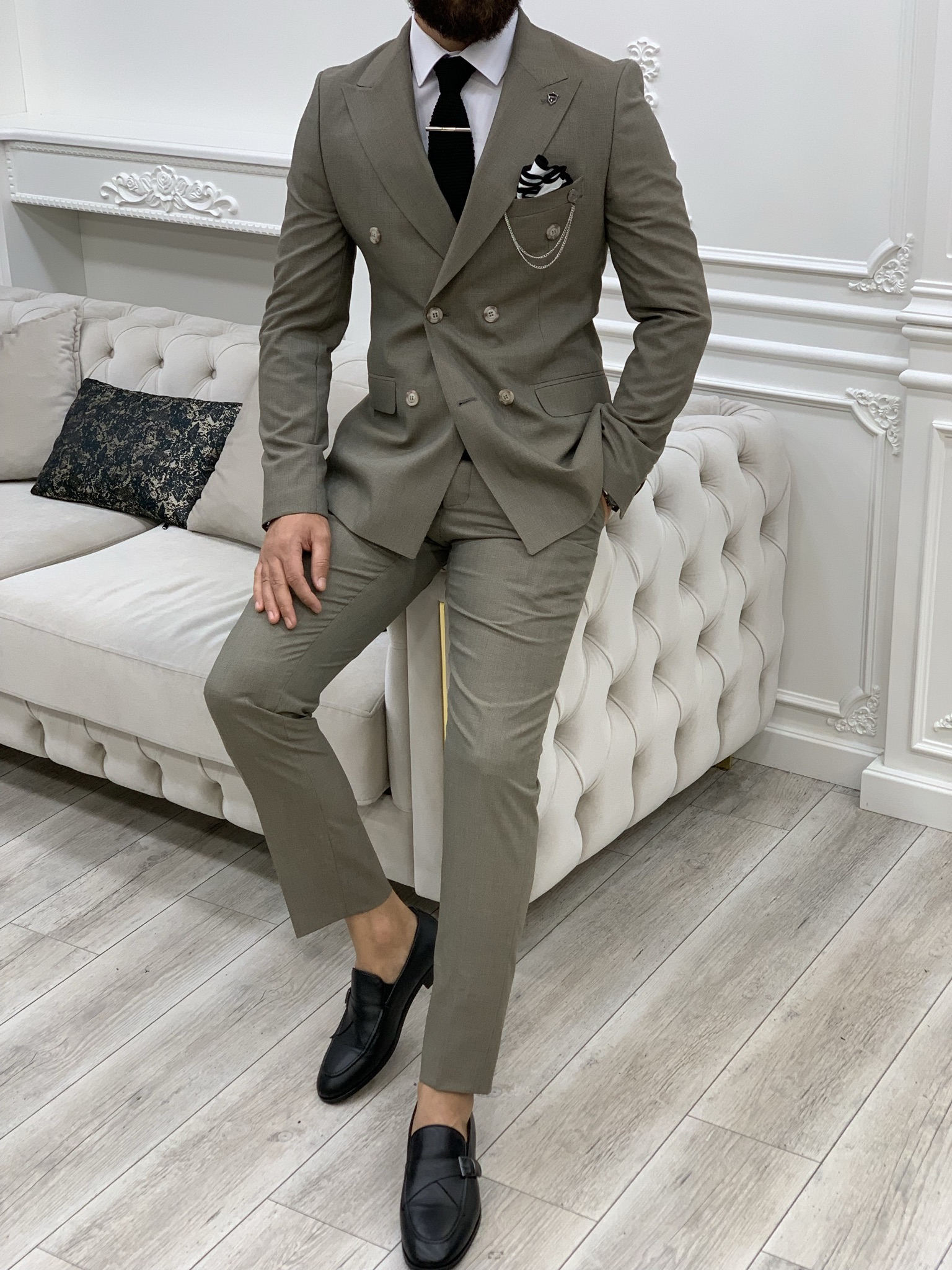 Pantaloni giacca da abito doppiopetto stile italiano - Caffè Latte