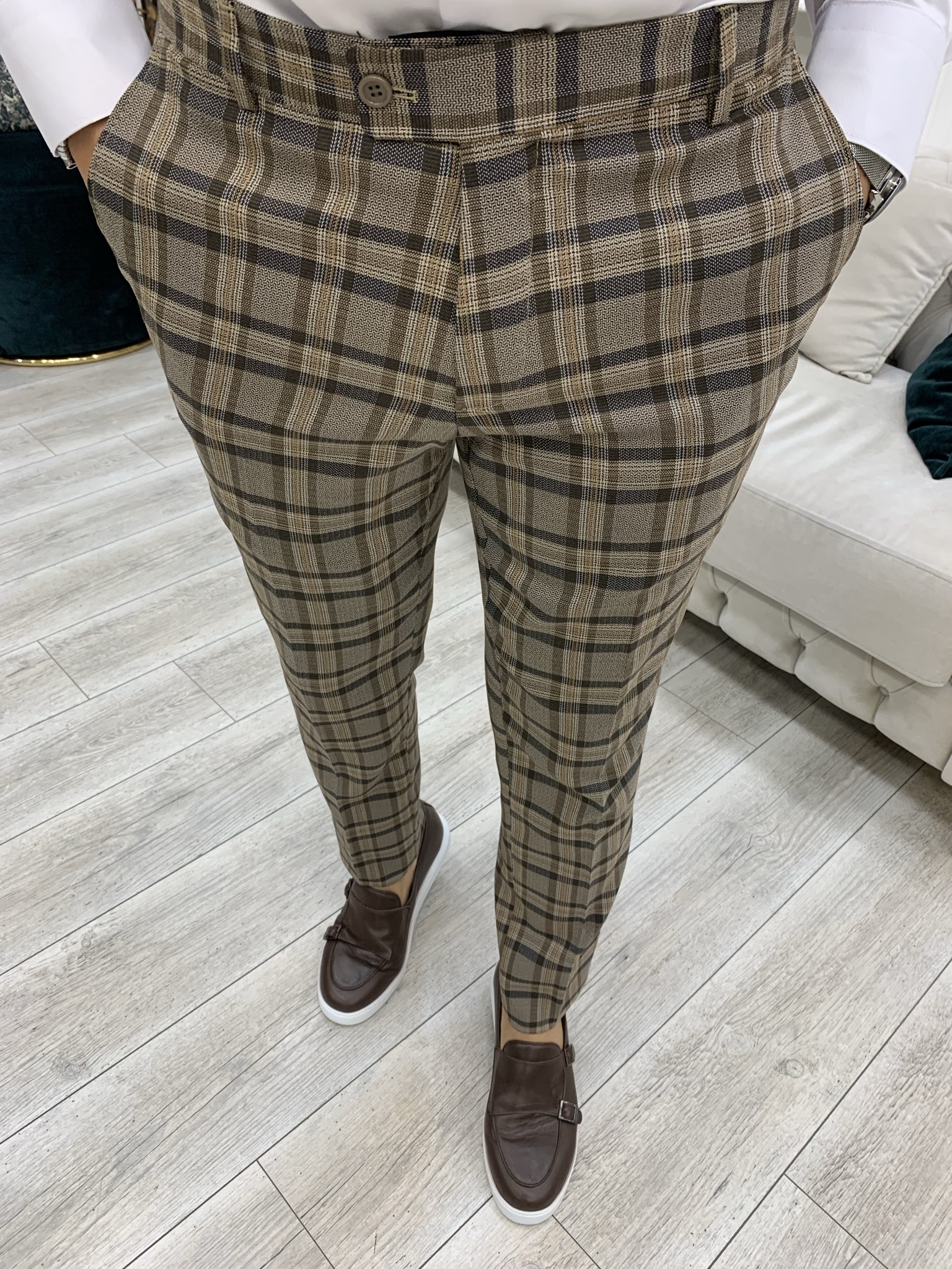 Pantaloni giacca da abito doppiopetto stile italiano - Marrone