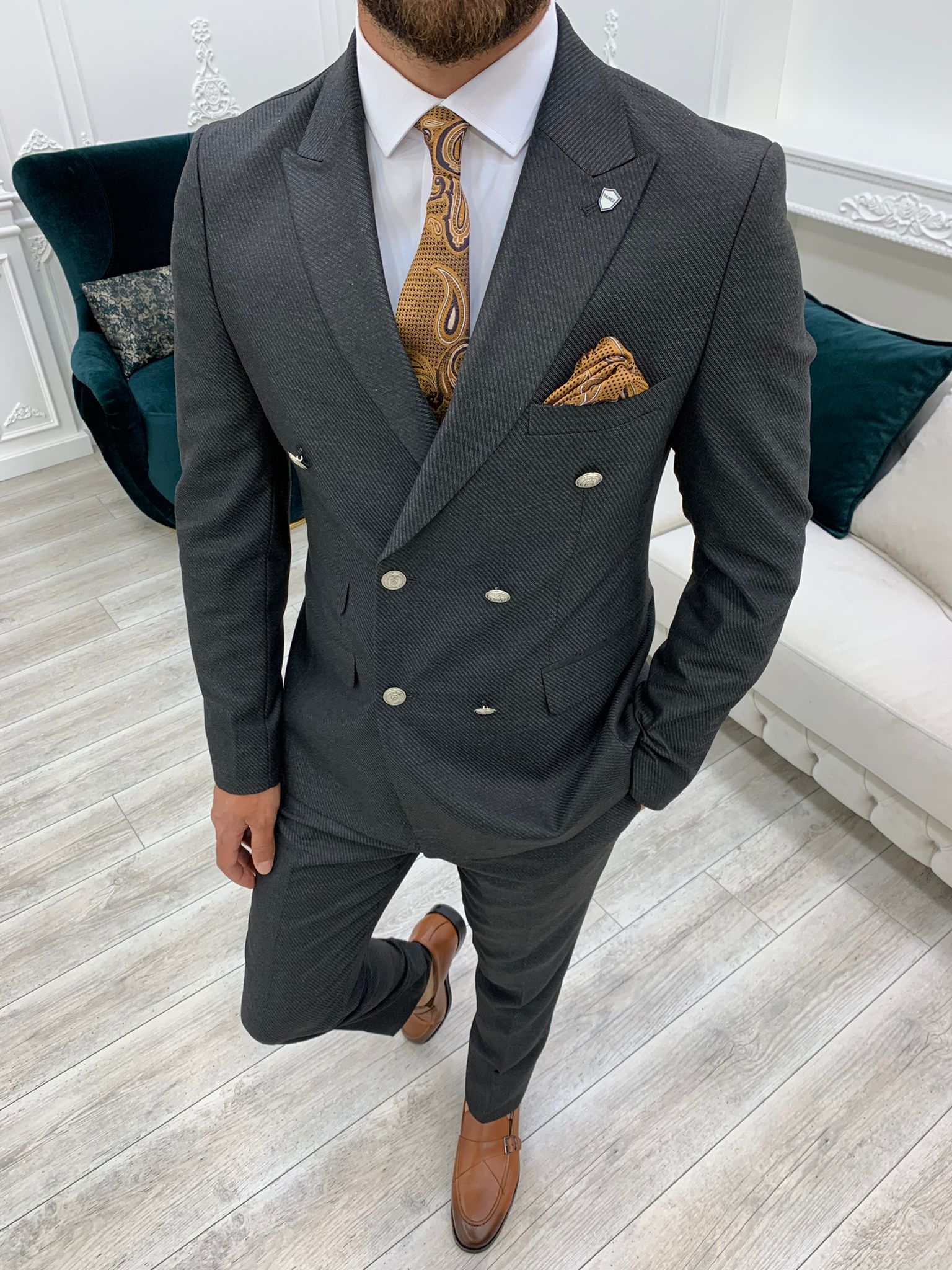 Pantaloni giacca da abito doppiopetto stile italiano - Fumè