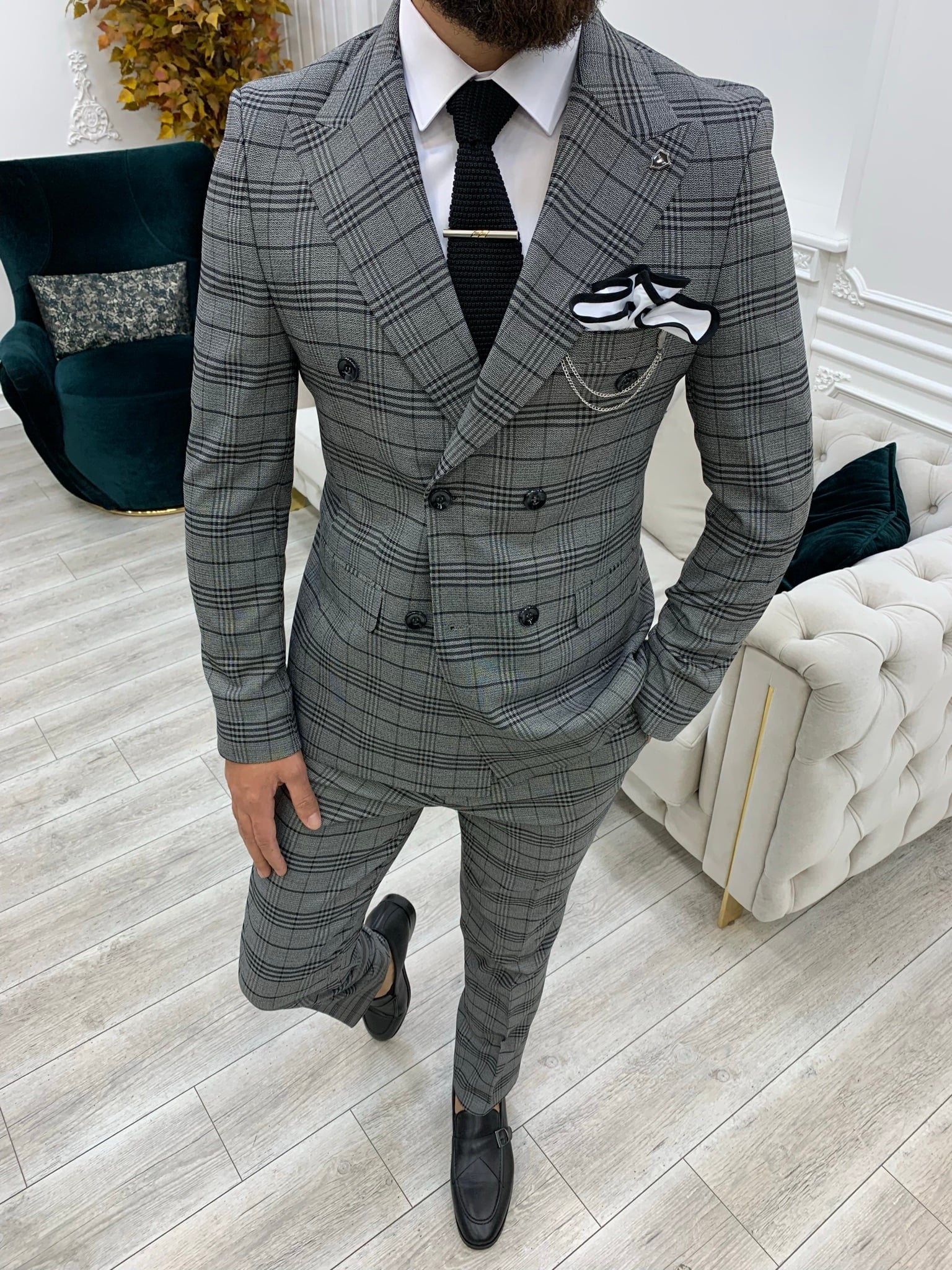 Pantaloni giacca da abito doppiopetto stile italiano - Grigi