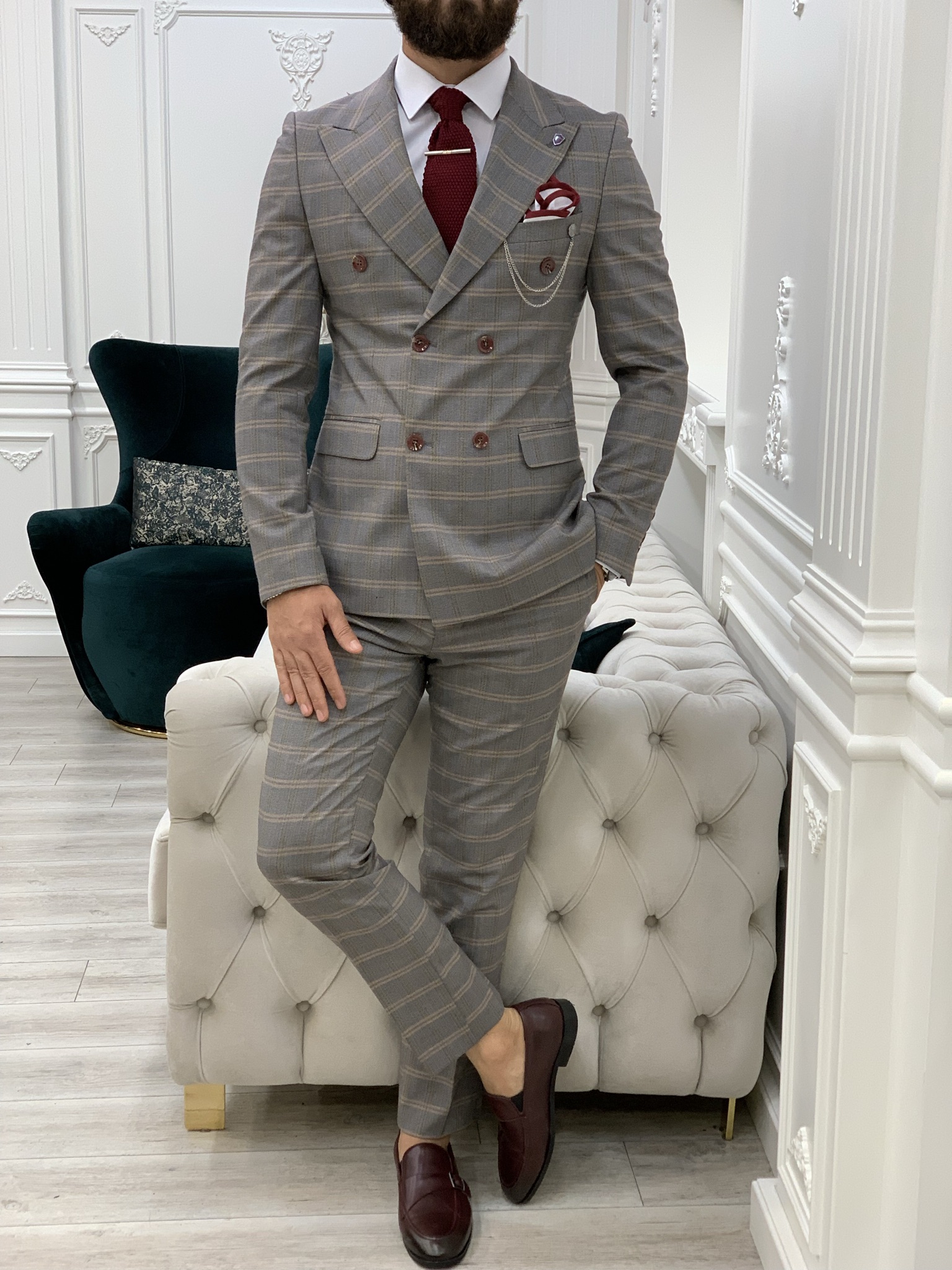 Pantaloni giacca da abito doppiopetto stile italiano - arancione