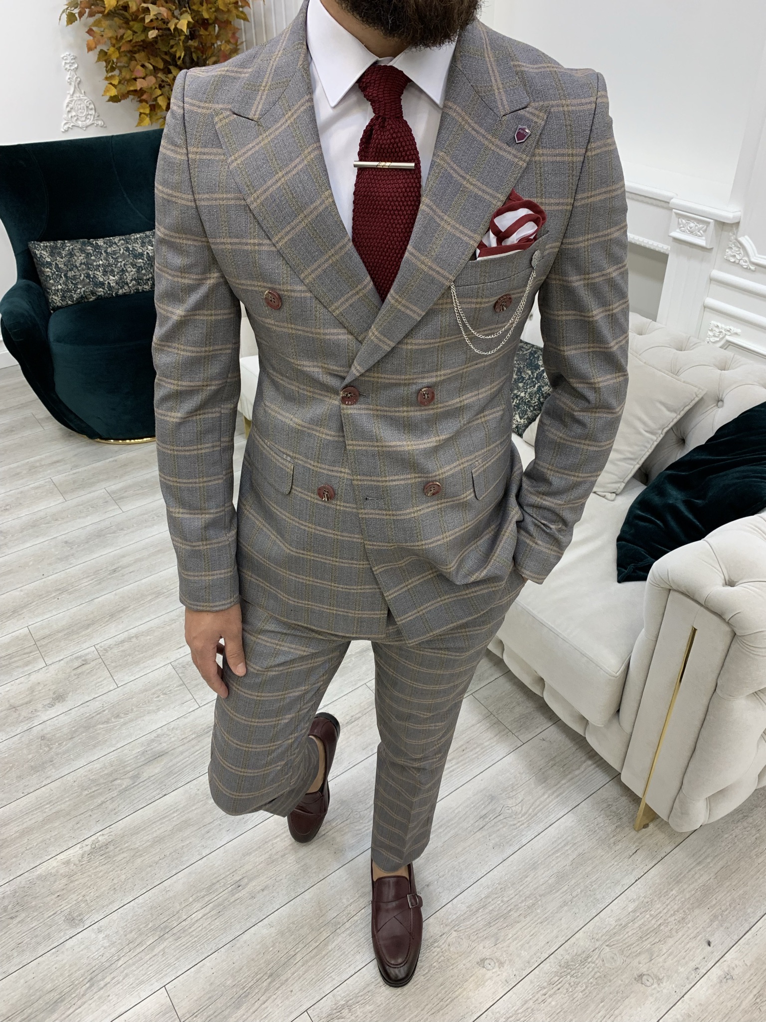 Pantaloni giacca da abito doppiopetto stile italiano - arancione
