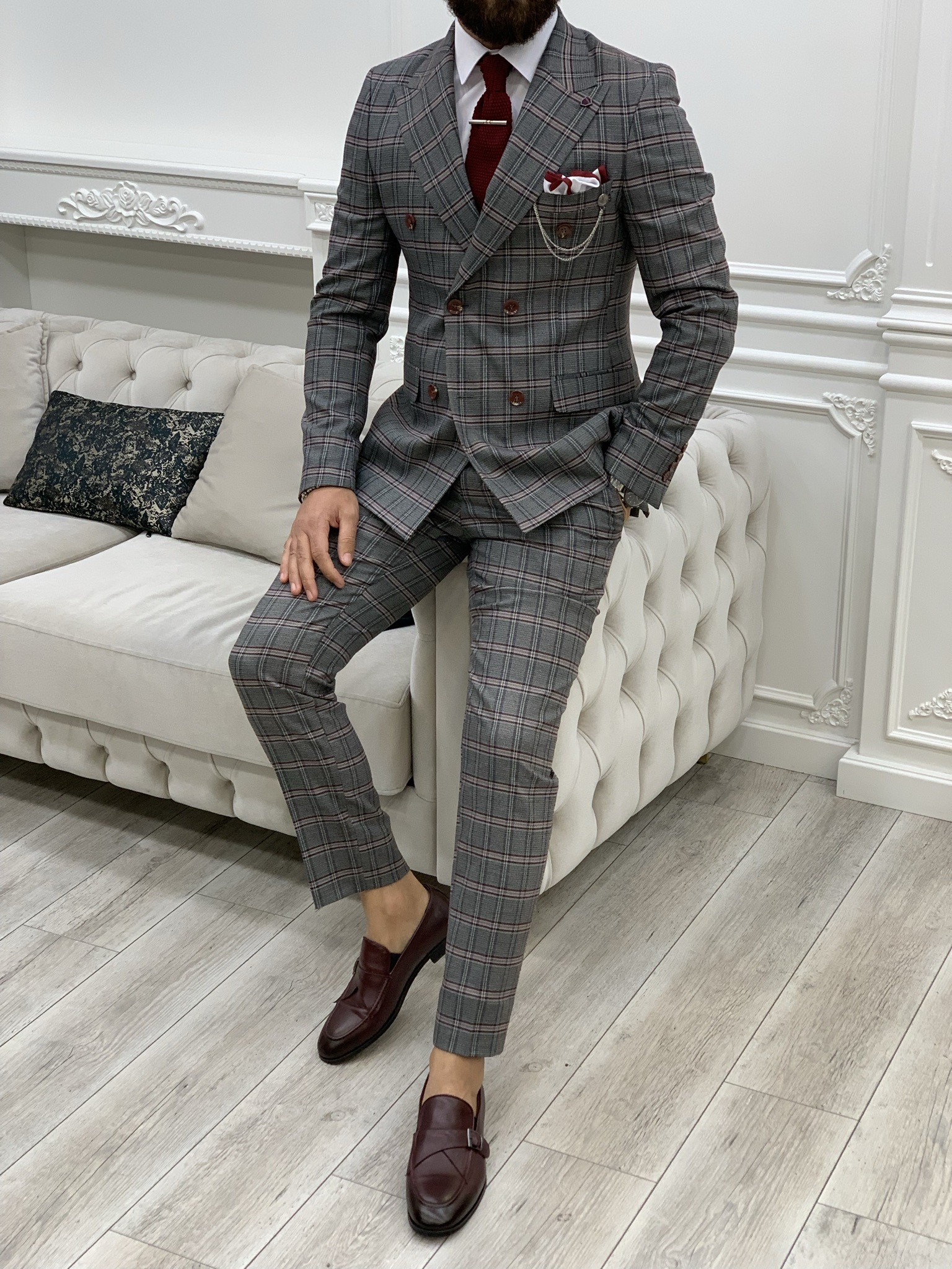 Pantaloni giacca da abito doppiopetto stile italiano - Rosa