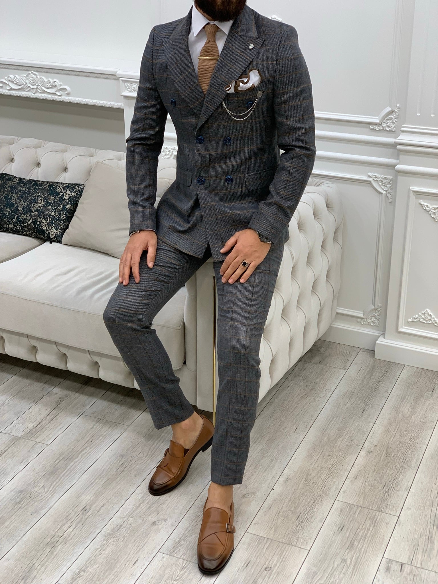 Pantaloni giacca da abito doppiopetto stile italiano - Antracite