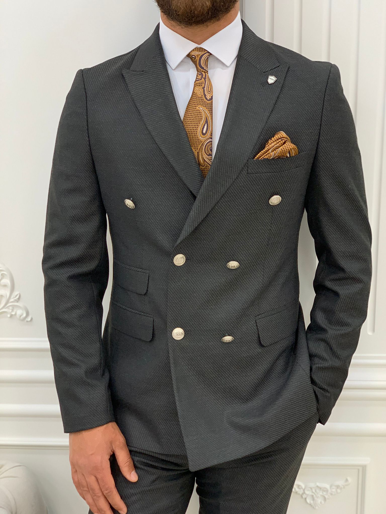 Pantaloni giacca da abito doppiopetto stile italiano - Fumè