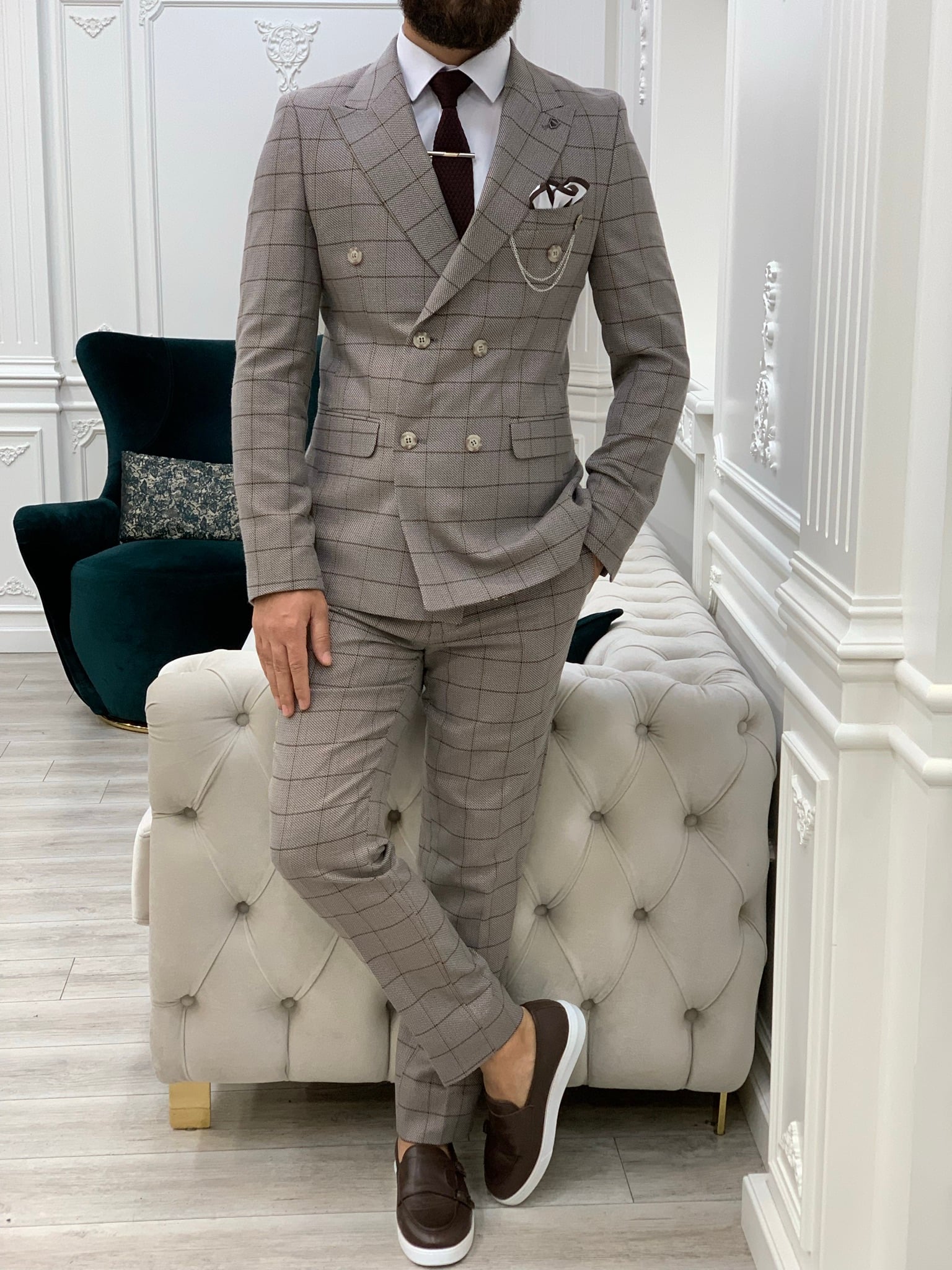 Pantaloni giacca da abito doppiopetto stile italiano - Caffè Latte