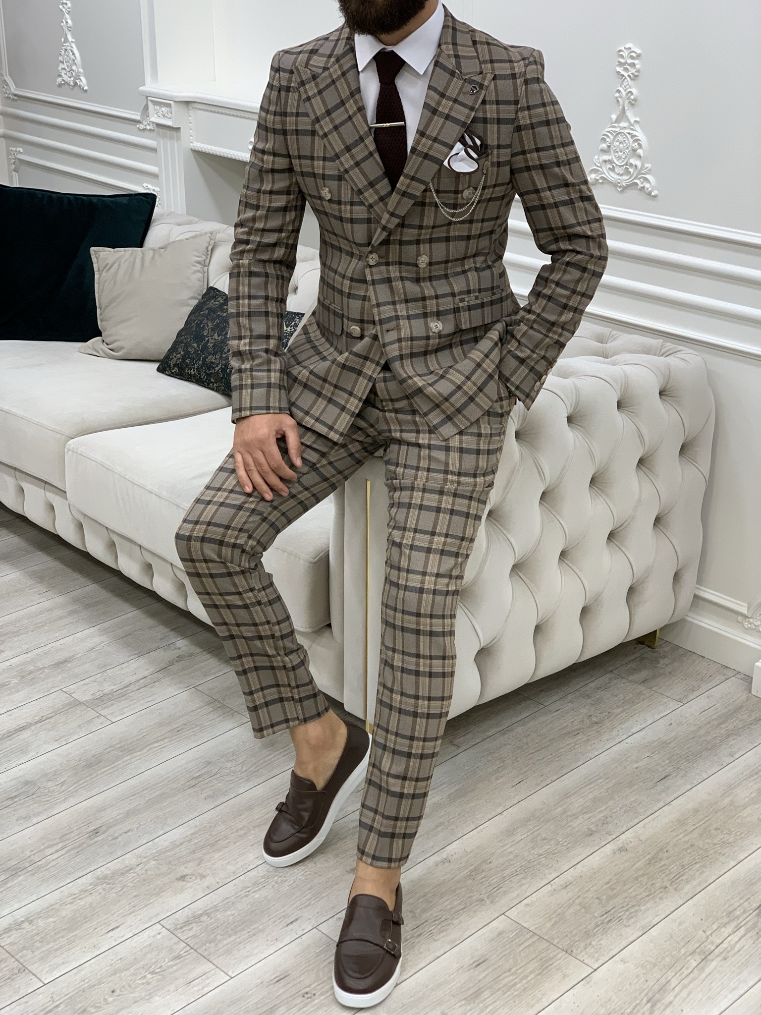 Pantaloni giacca da abito doppiopetto stile italiano - Marrone