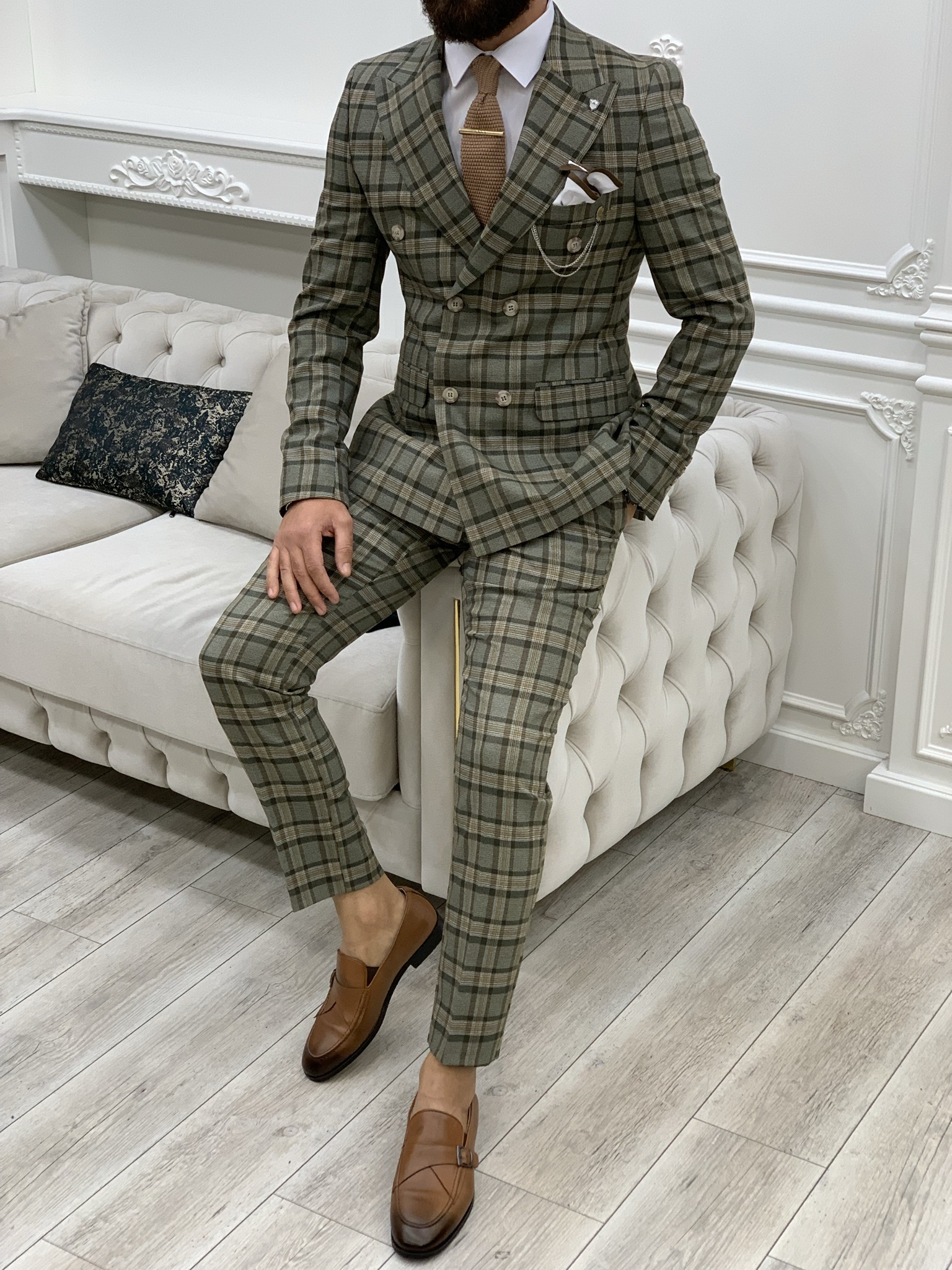 Pantaloni da giacca da abito doppiopetto stile italiano - Cachi