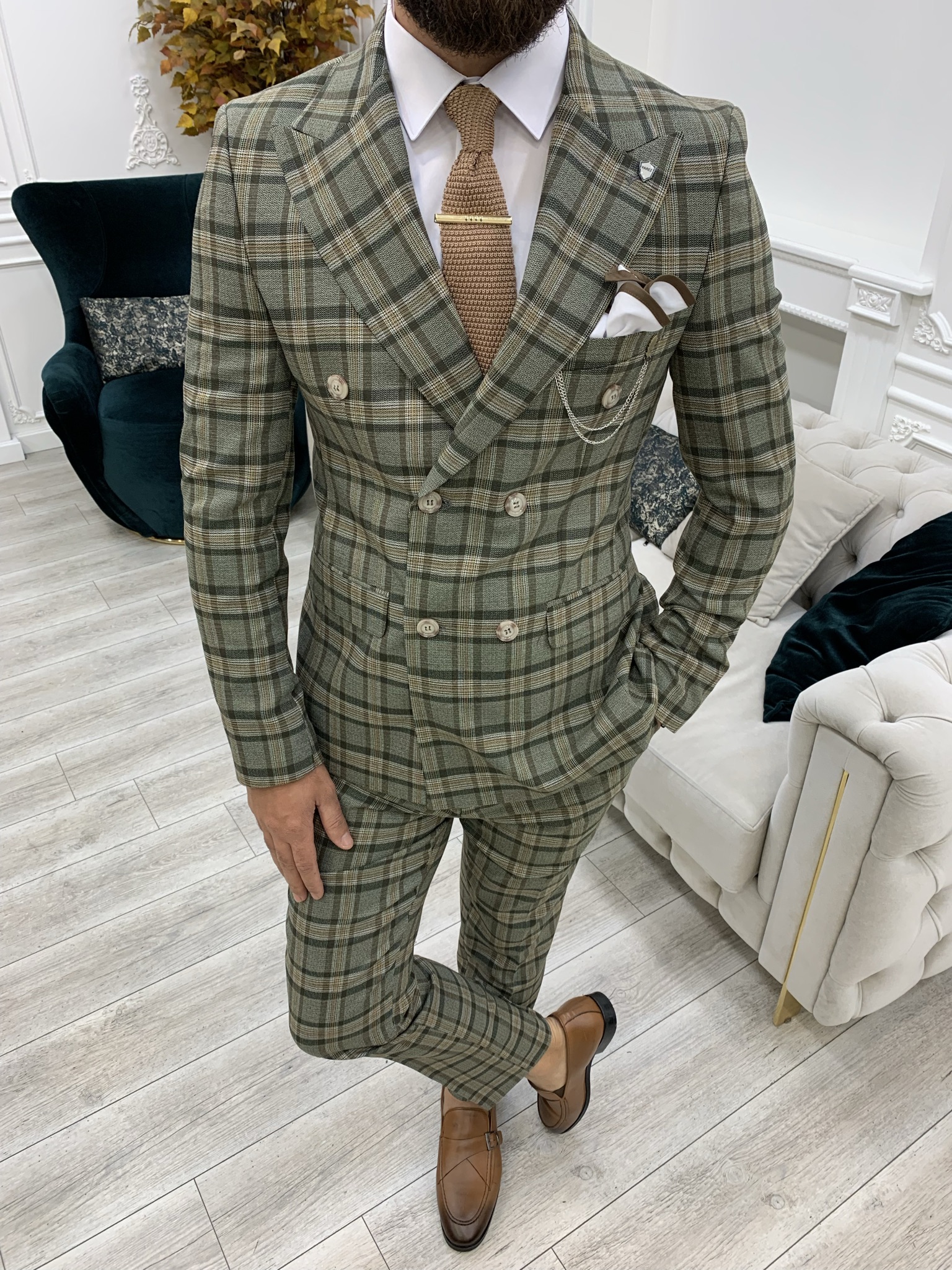 Pantaloni da giacca da abito doppiopetto stile italiano - Cachi