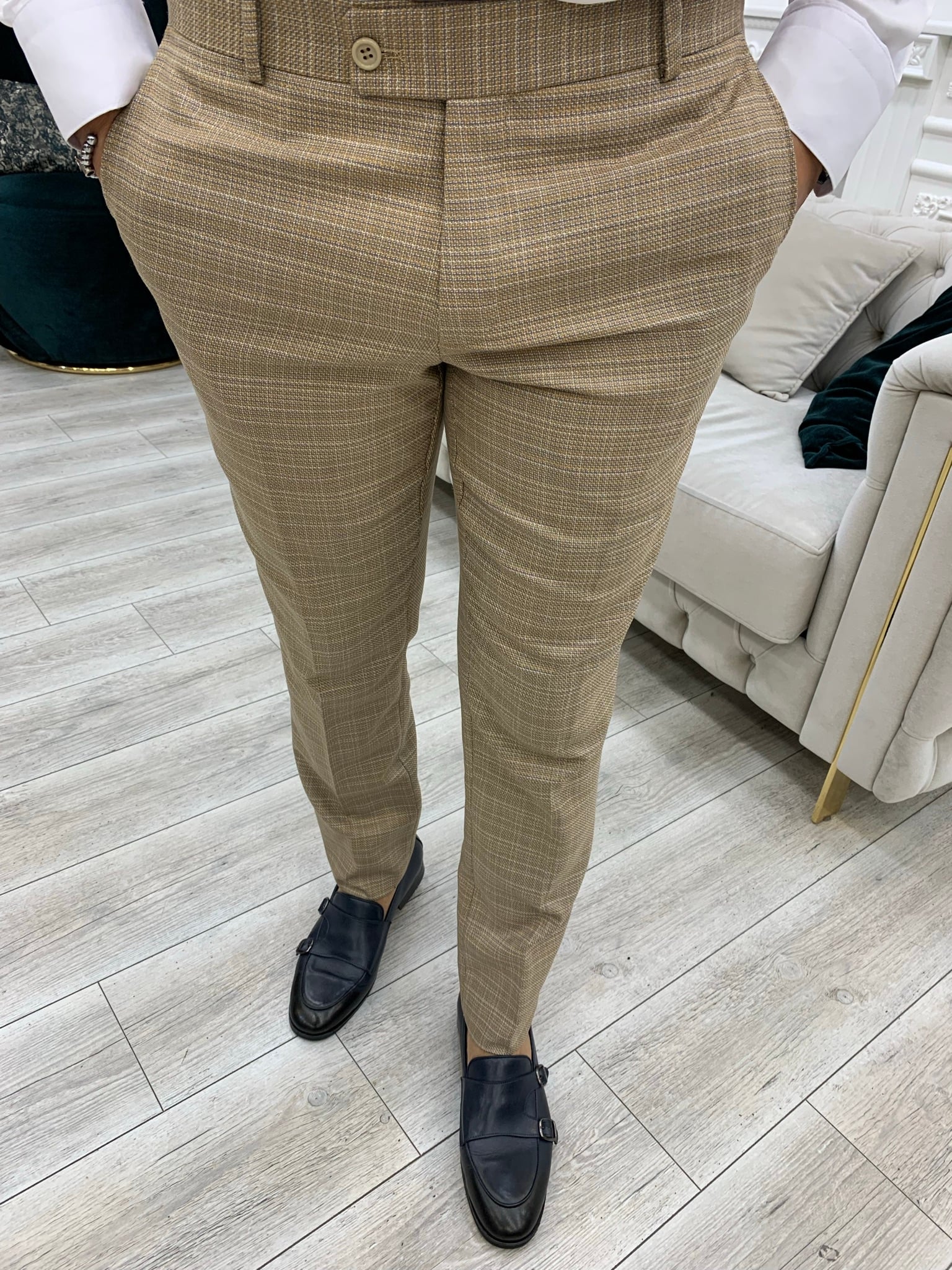 Pantaloni giacca da abito doppiopetto stile italiano - Giallo