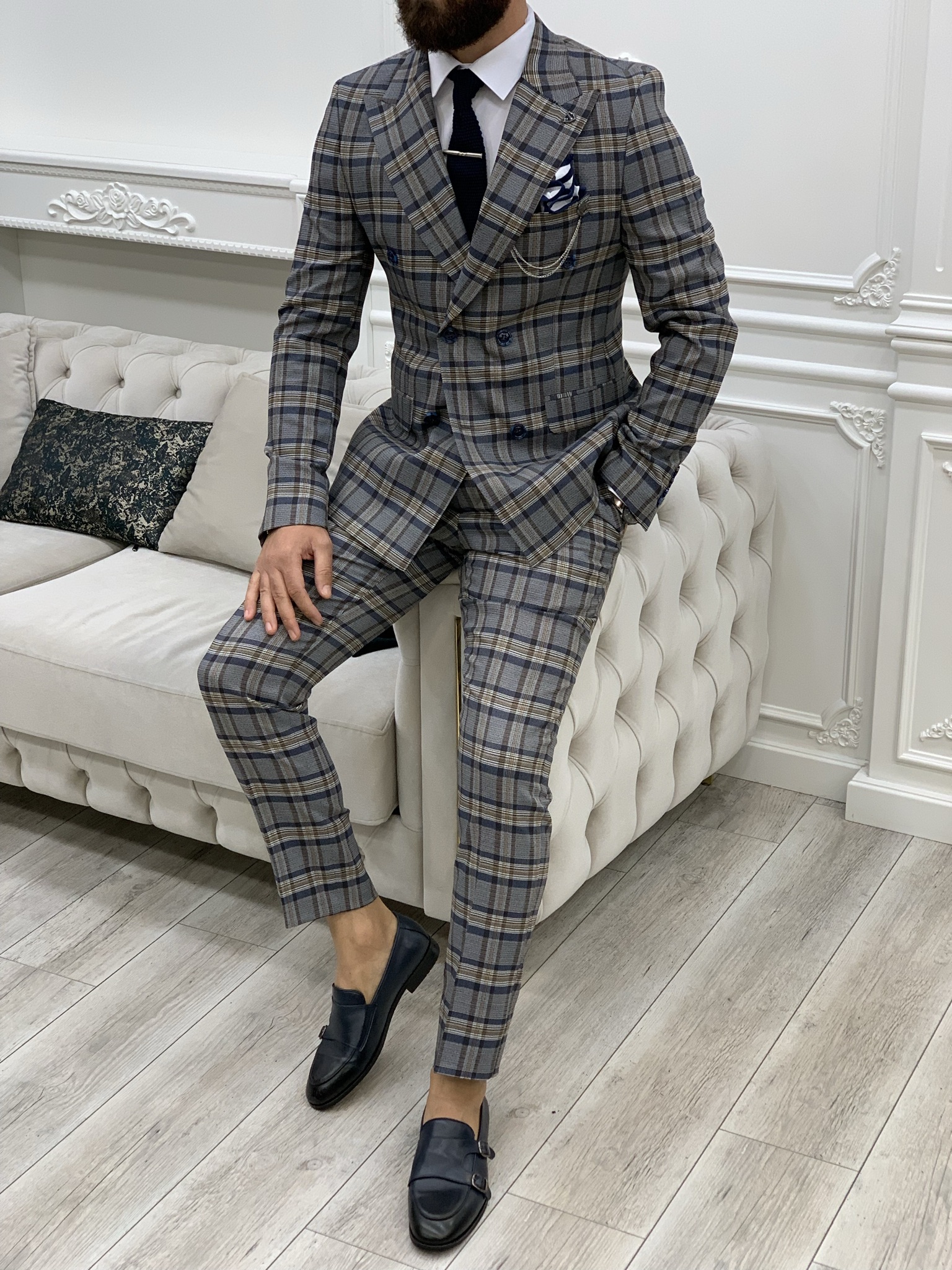 Pantaloni giacca da abito doppiopetto stile italiano - Blu navy