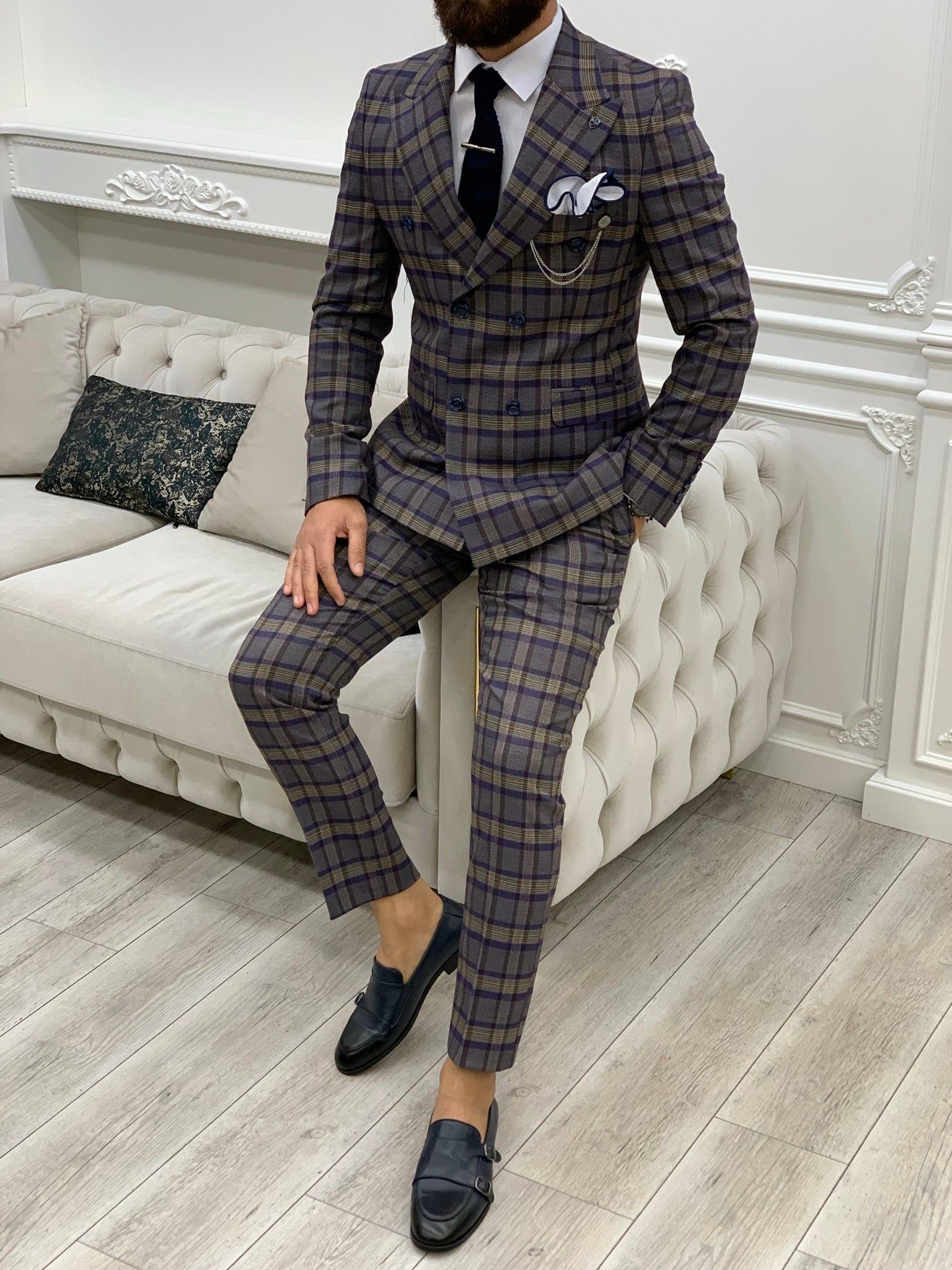 Pantaloni giacca da abito doppiopetto stile italiano - Viola