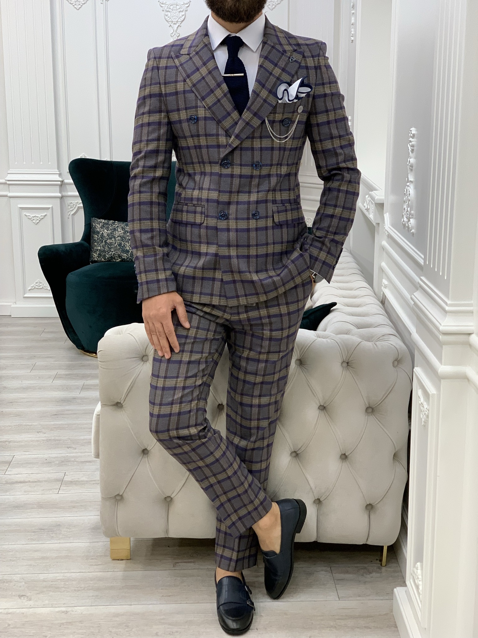 Pantaloni giacca da abito doppiopetto stile italiano - Viola