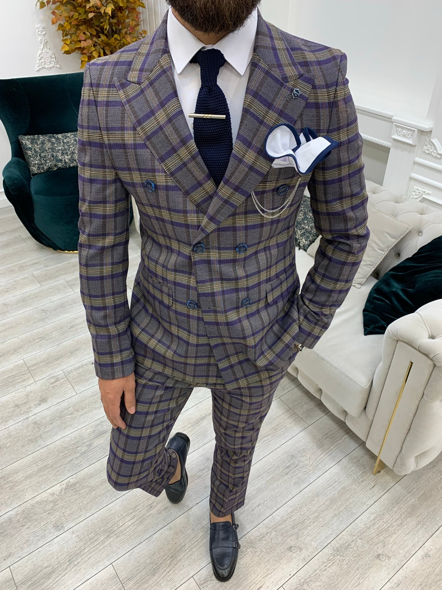 Pantaloni giacca da abito doppiopetto stile italiano - Viola