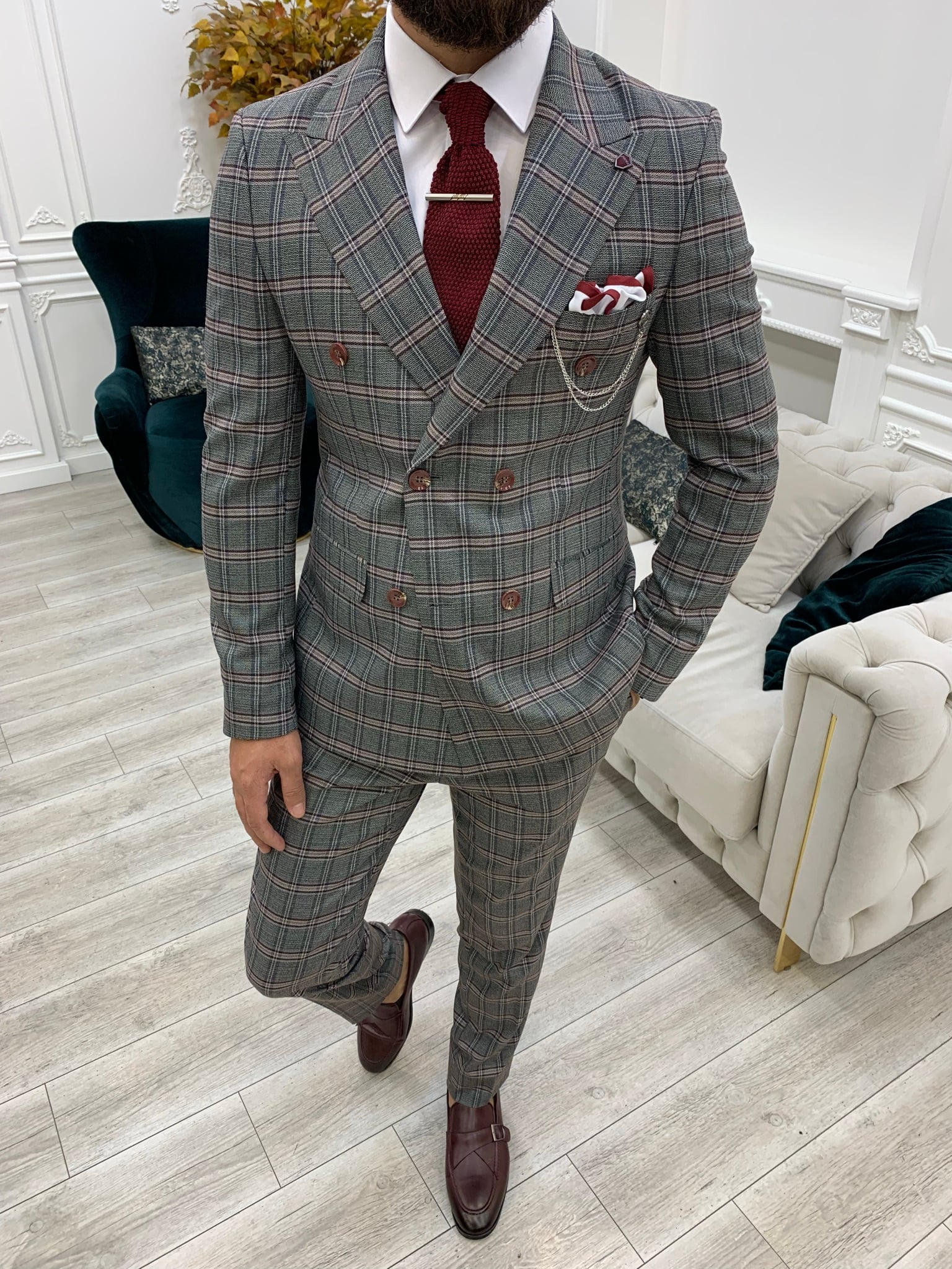 Pantaloni giacca da abito doppiopetto stile italiano - Rosa