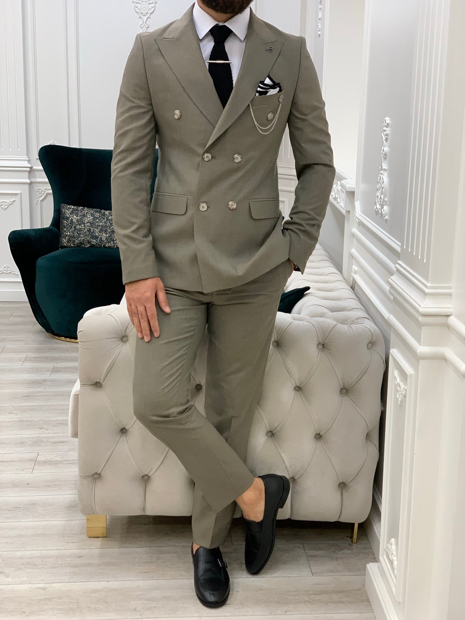 Pantaloni giacca da abito doppiopetto stile italiano - Caffè Latte