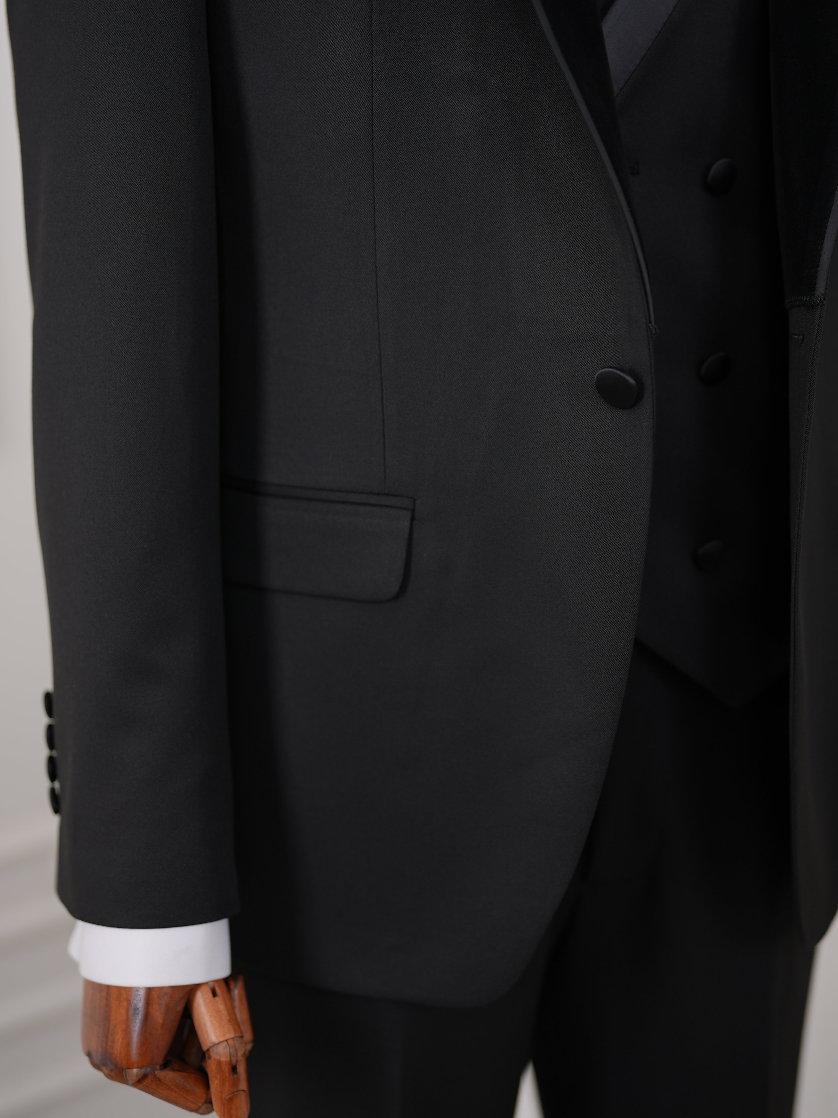 İtalyan Stil Slim Fit Şal Yaka Ceket Yelek Pantolon Papyon Damatlık Smokin - Siyah