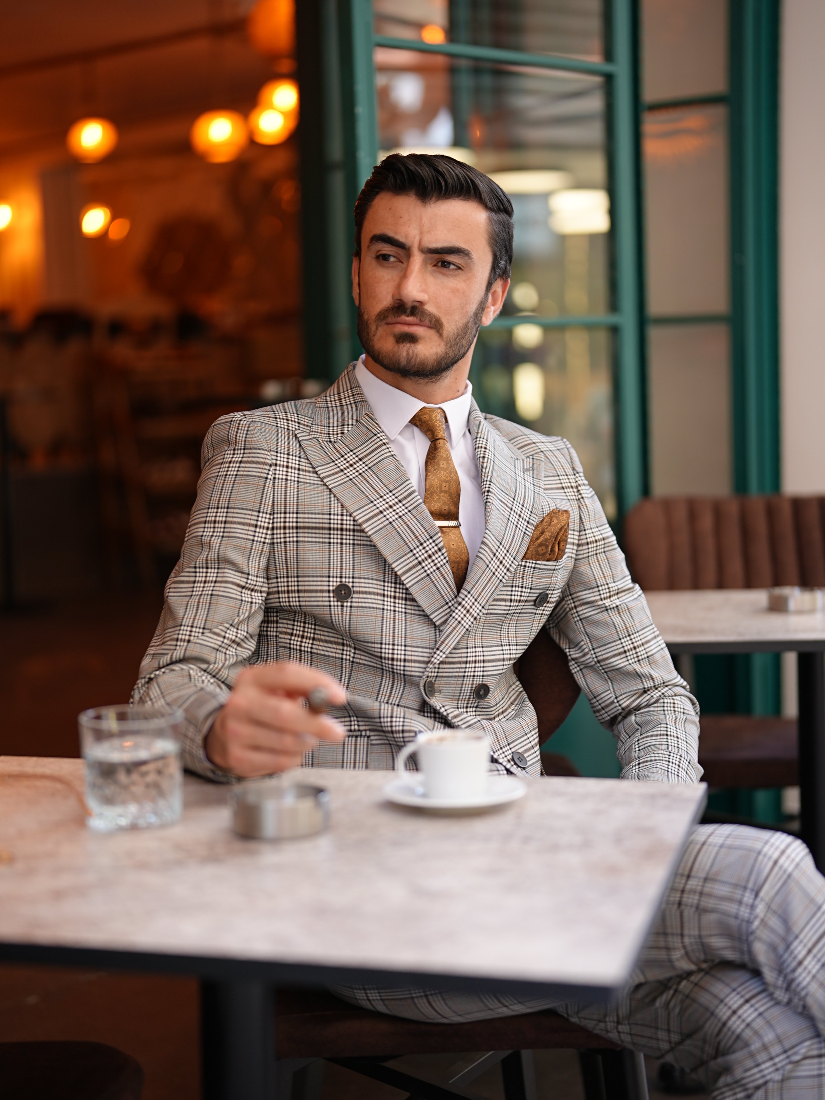 İtalyan Stil Takım Elbise Ceket Pantolon-Sütlü Kahve