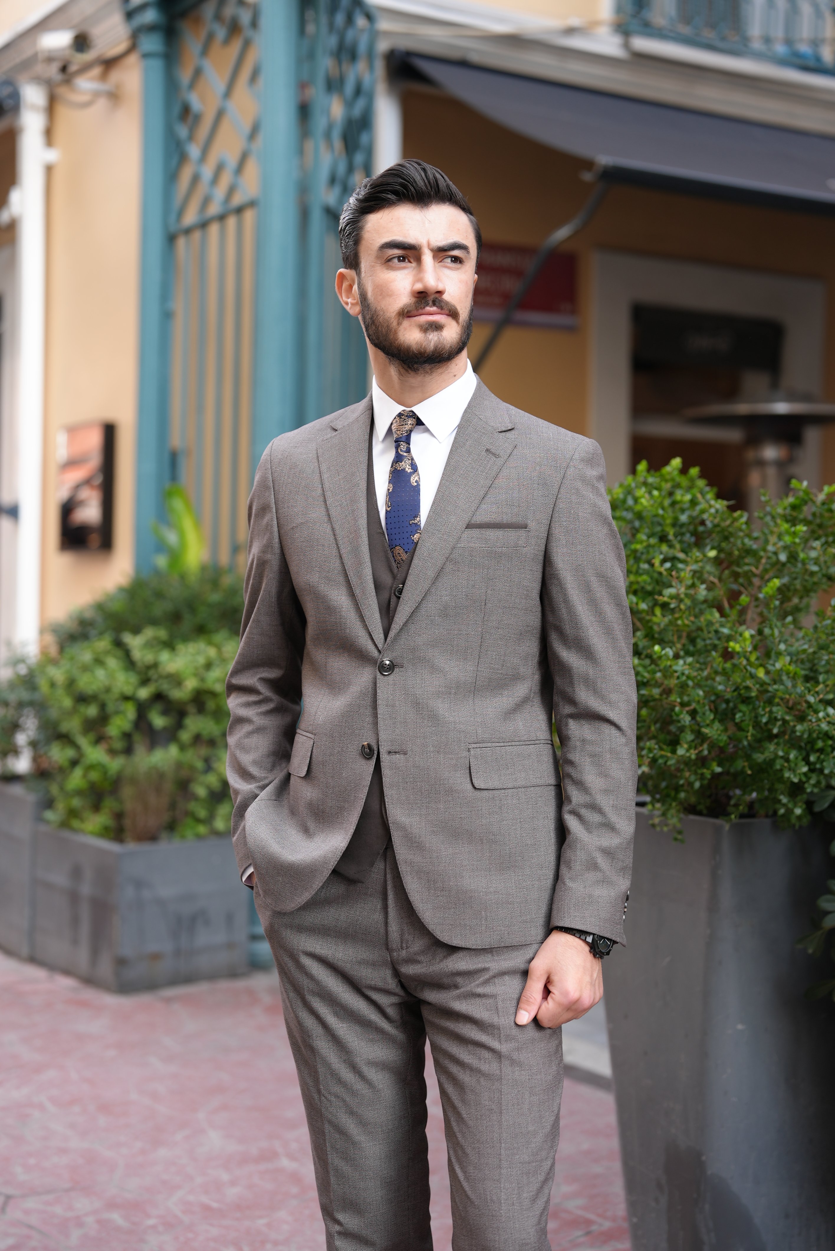 Pantaloni giacca gilet stile italiano - Marrone amaro