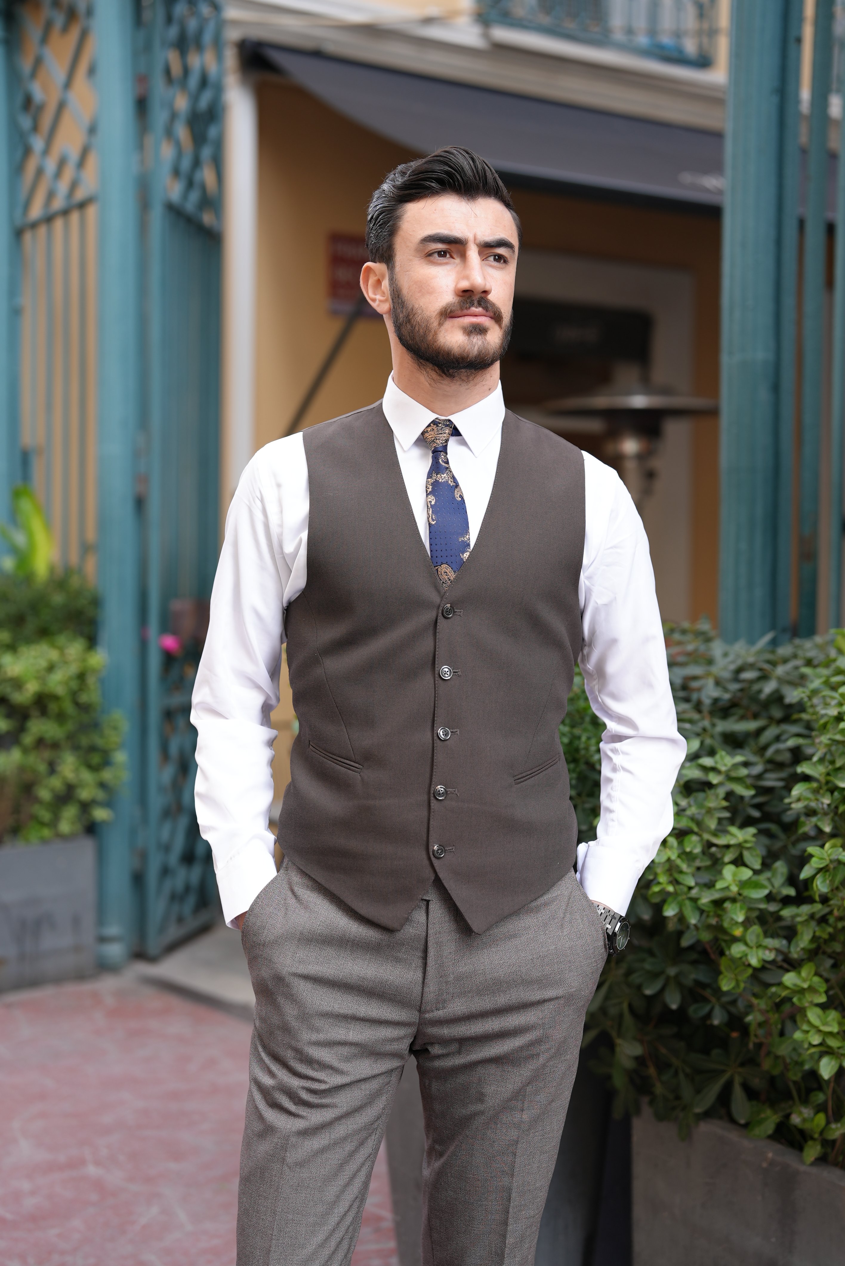 Pantaloni giacca gilet stile italiano - Marrone amaro