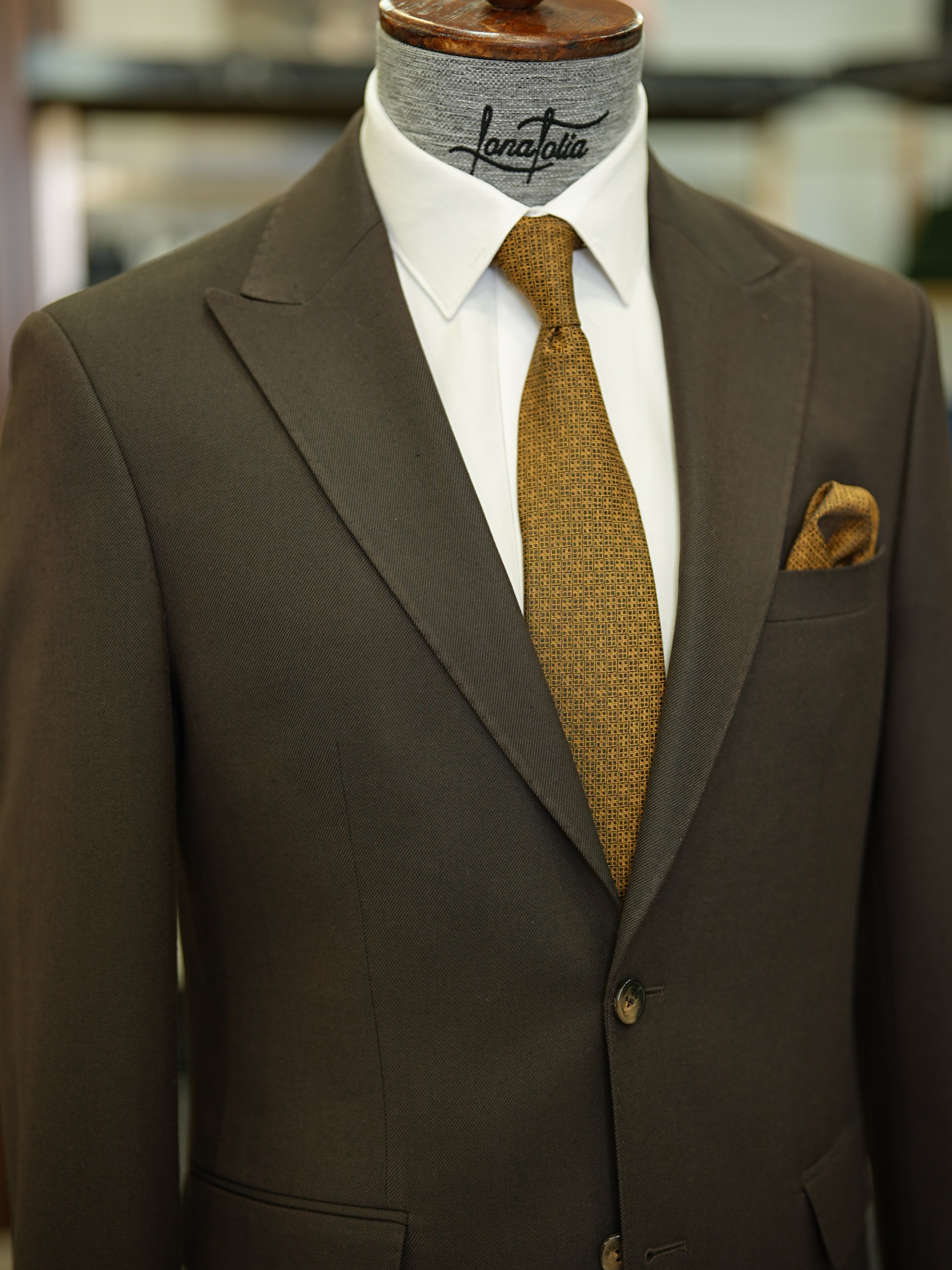 Pantaloni da giacca da abito premium slim fit in stile italiano con cucitura a punto e mezza fodera - Marrone amaro