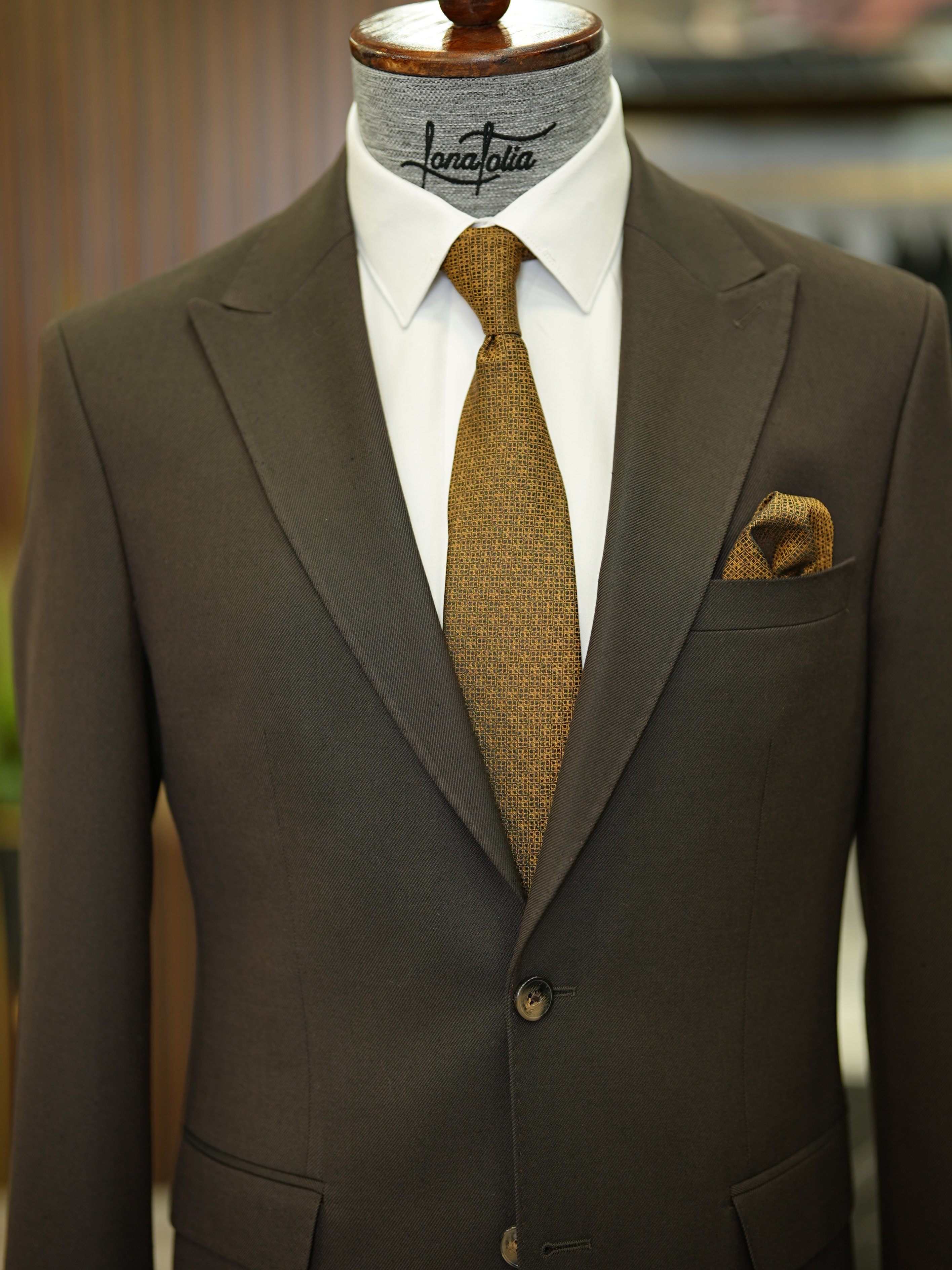Pantaloni da giacca da abito premium slim fit in stile italiano con cucitura a punto e mezza fodera - Marrone amaro