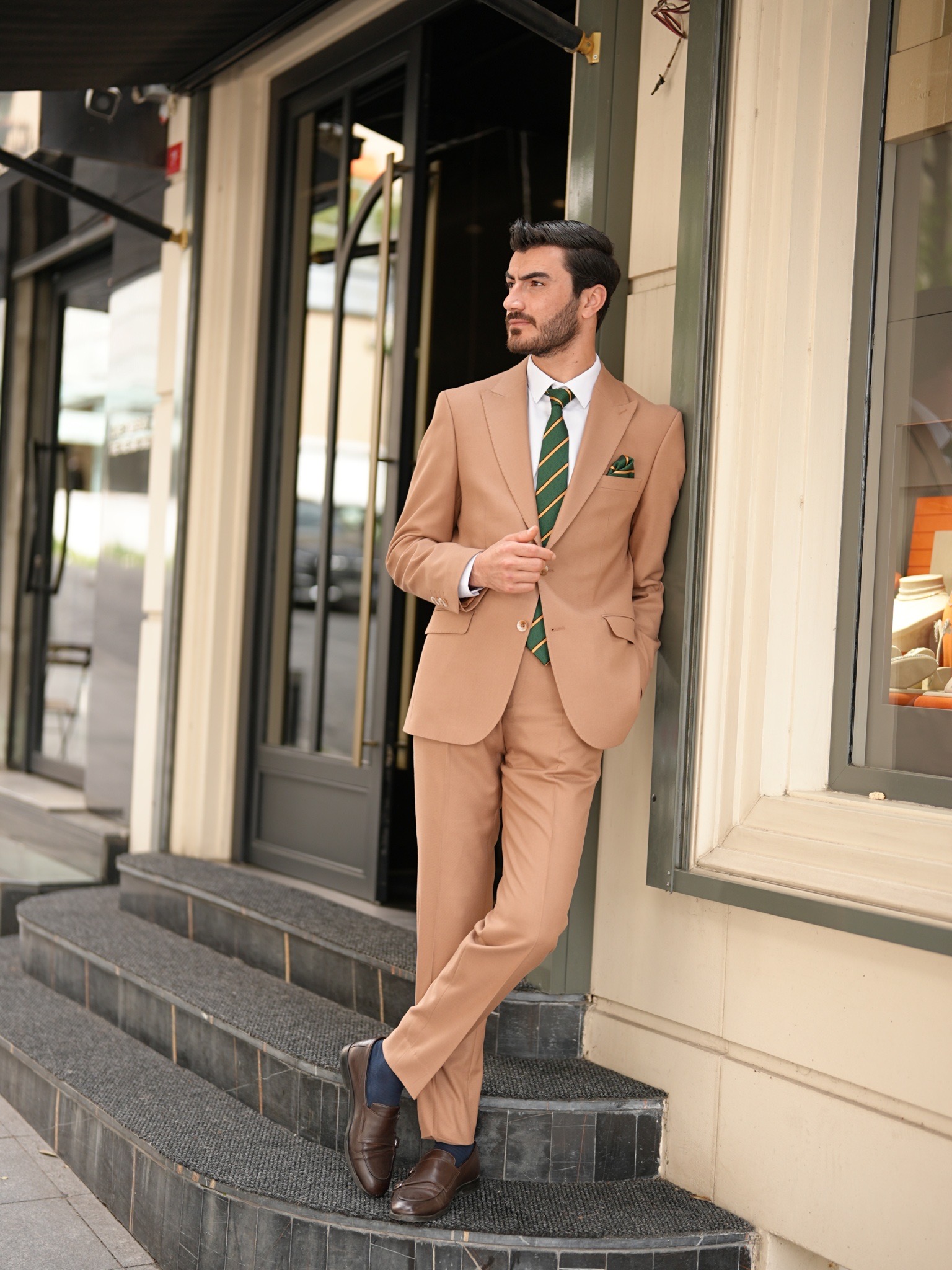 Pantaloni da giacca da abito premium slim fit stile italiano con cucitura a punto semifoderati - Marrone chiaro