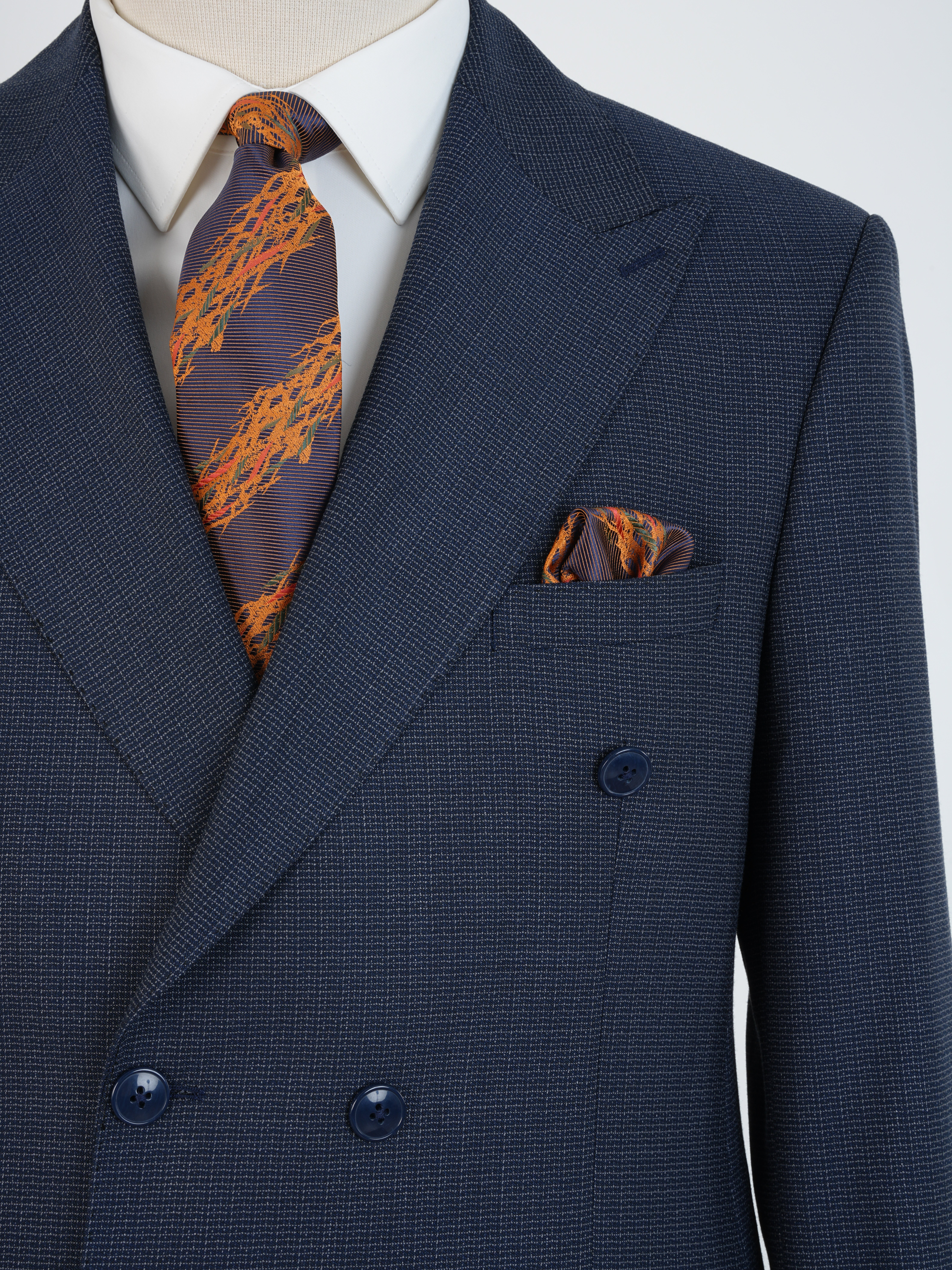 Premium Erkek Slim Fit İtalyan Stil Yarım Astarlı Kırcıllı Kruvaze Takım Elbise - Lacivert