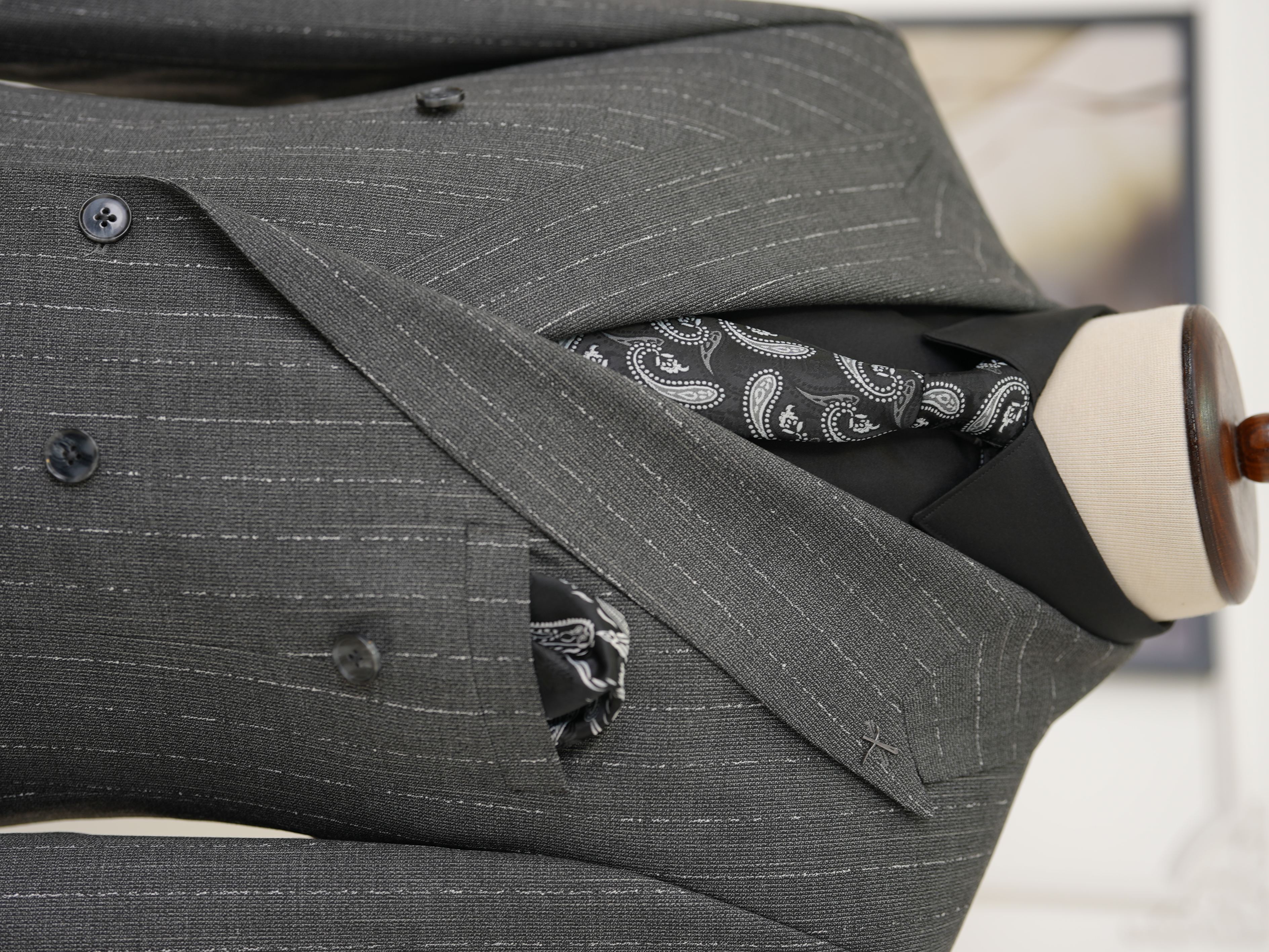Premium Mens Slim Fit Italian Style Half-Lined Striped Double-Breasted Suit Jacket and Trousers - Grey