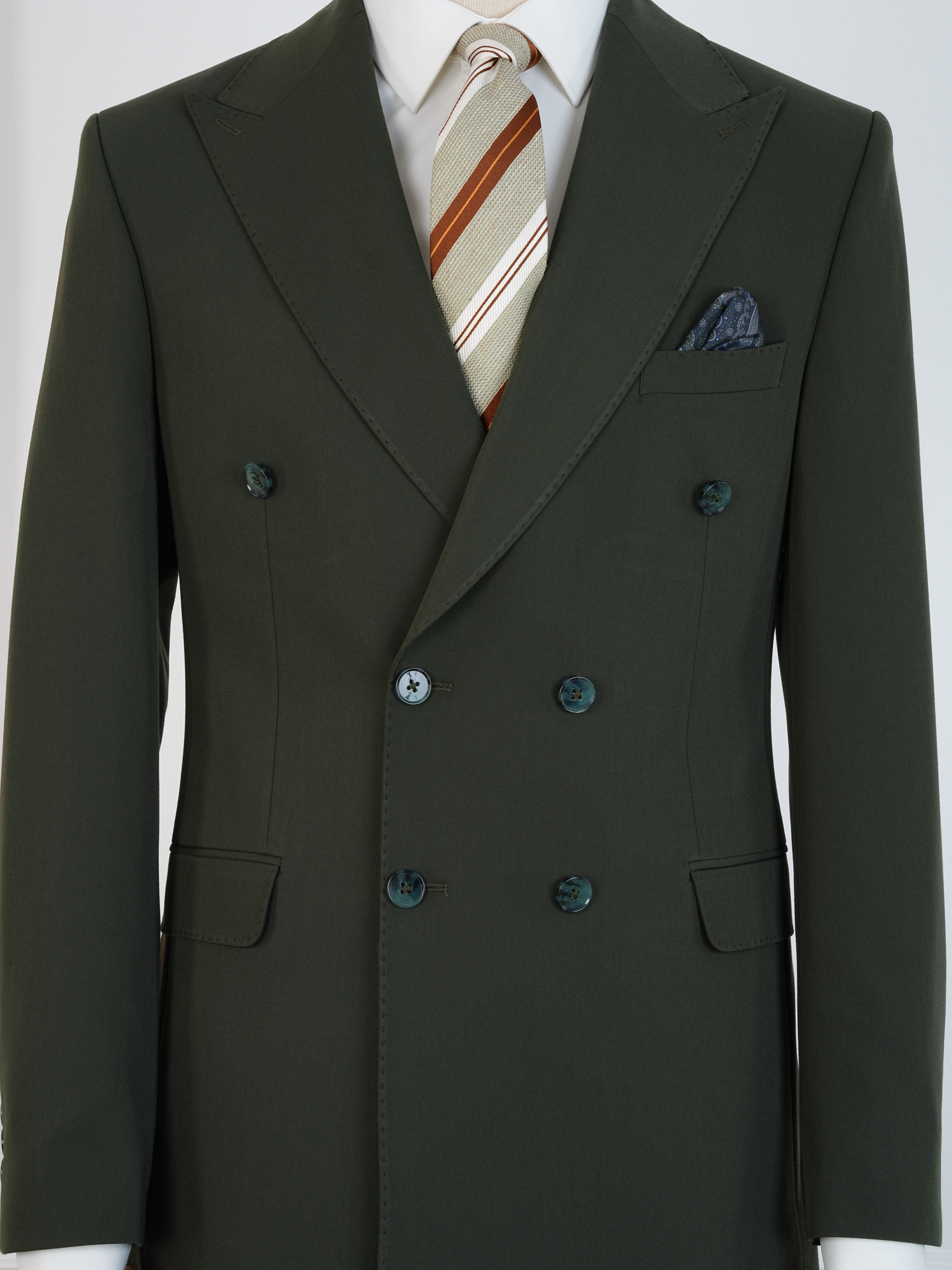 Premium Erkek Slim Fit İtalyan Stil Yarım Astarlı Kruvaze Takım Elbise - Haki