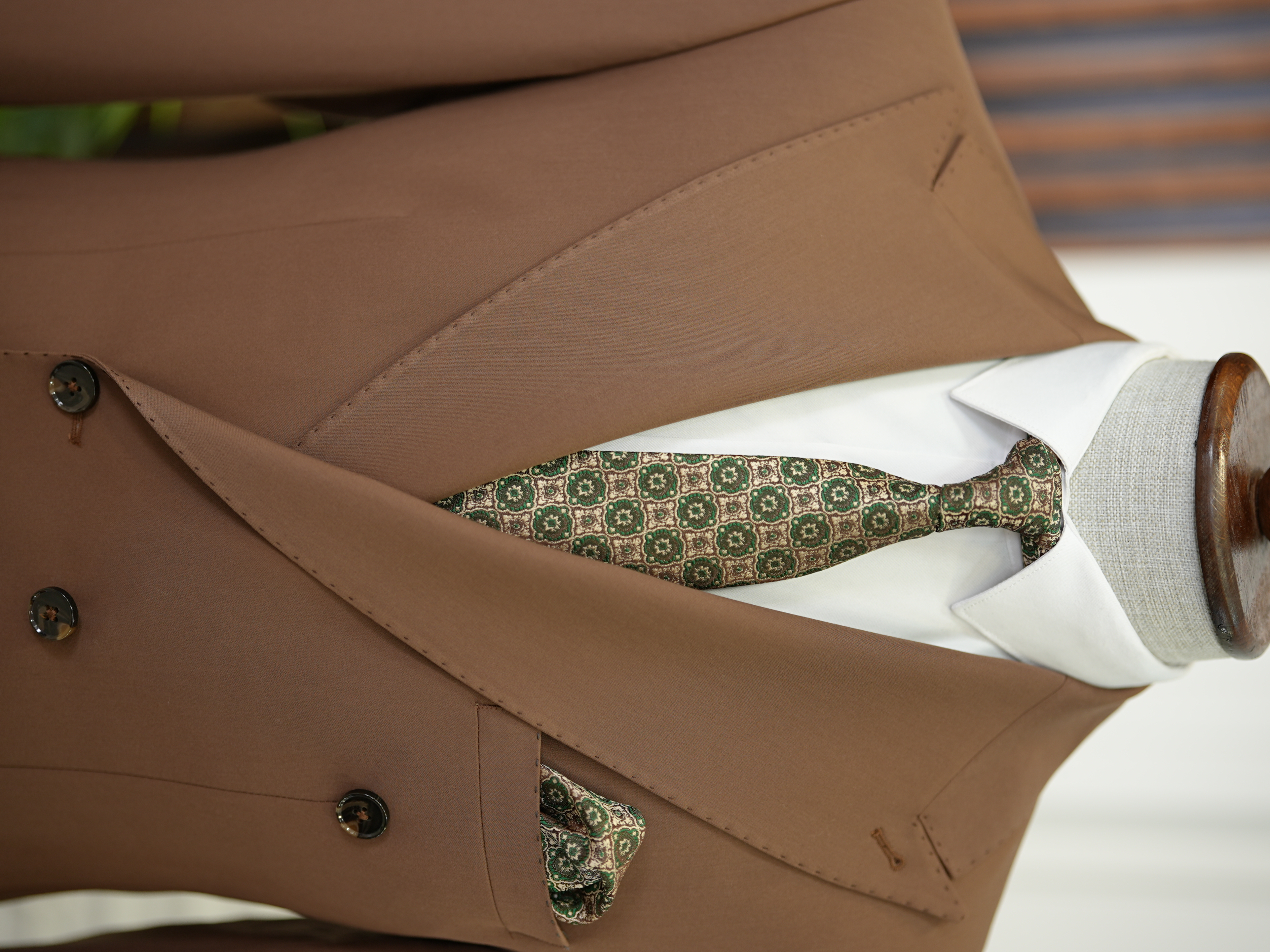 Premium Erkek Slim Fit İtayan Stil Modelli Pantolon Kruvaze Takım Elbise-Kahve