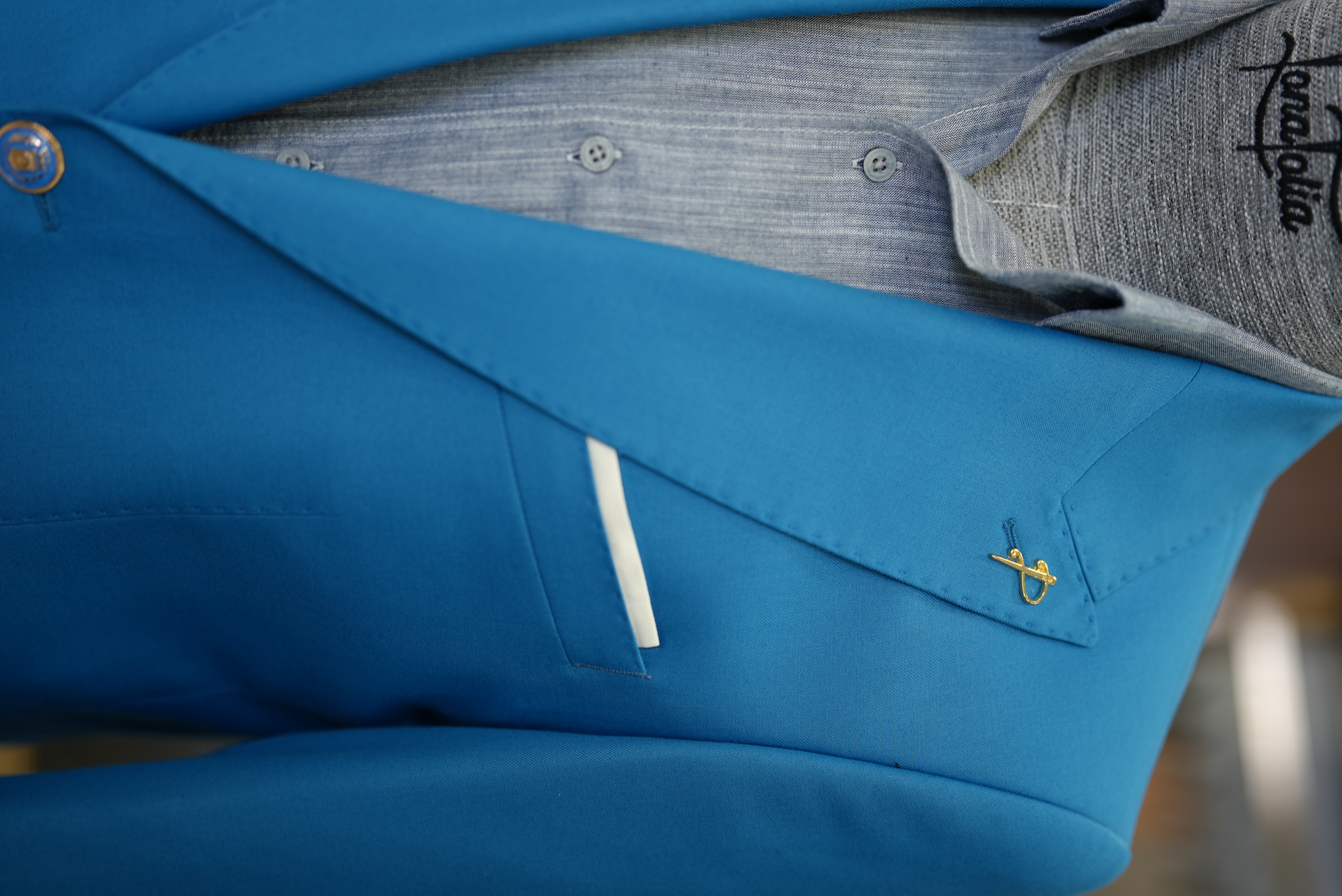 Pantaloni da giacca con tasca e tuta da uomo premium con cuciture a punto - Blu