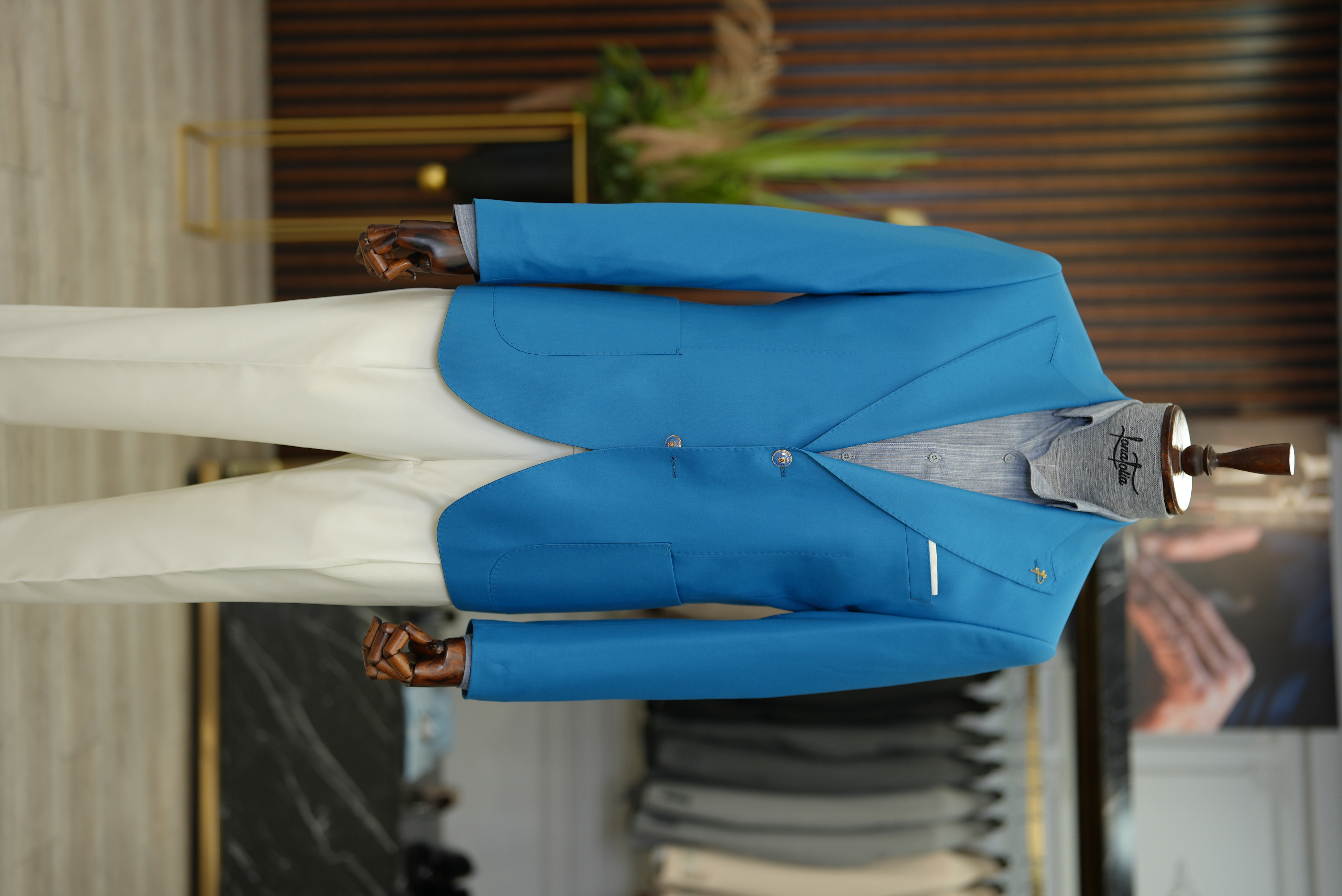 Pantaloni da giacca con tasca e tuta da uomo premium con cuciture a punto - Blu