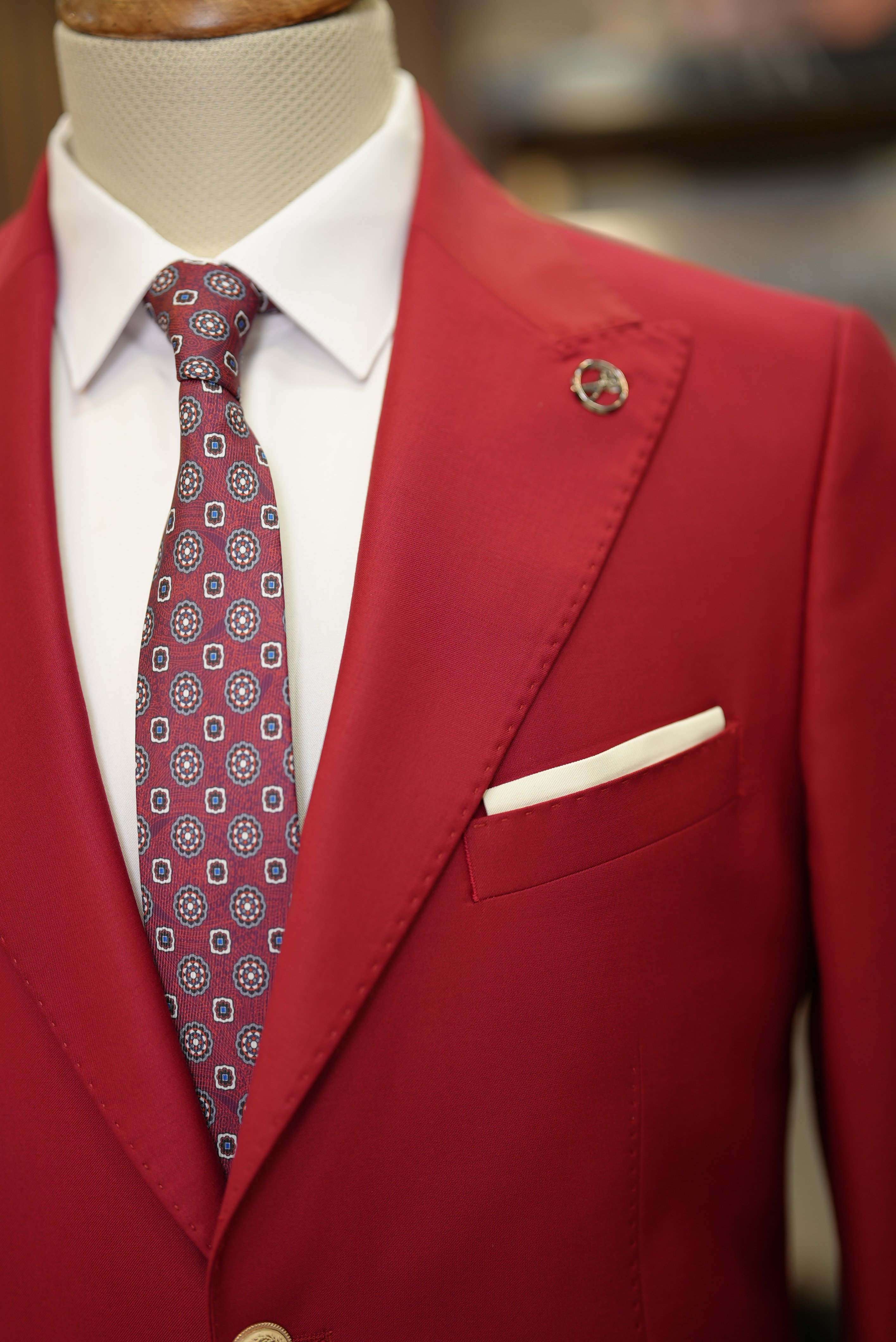 Pantaloni da giacca con tasca e tuta da uomo premium con cuciture a punto - Rosso