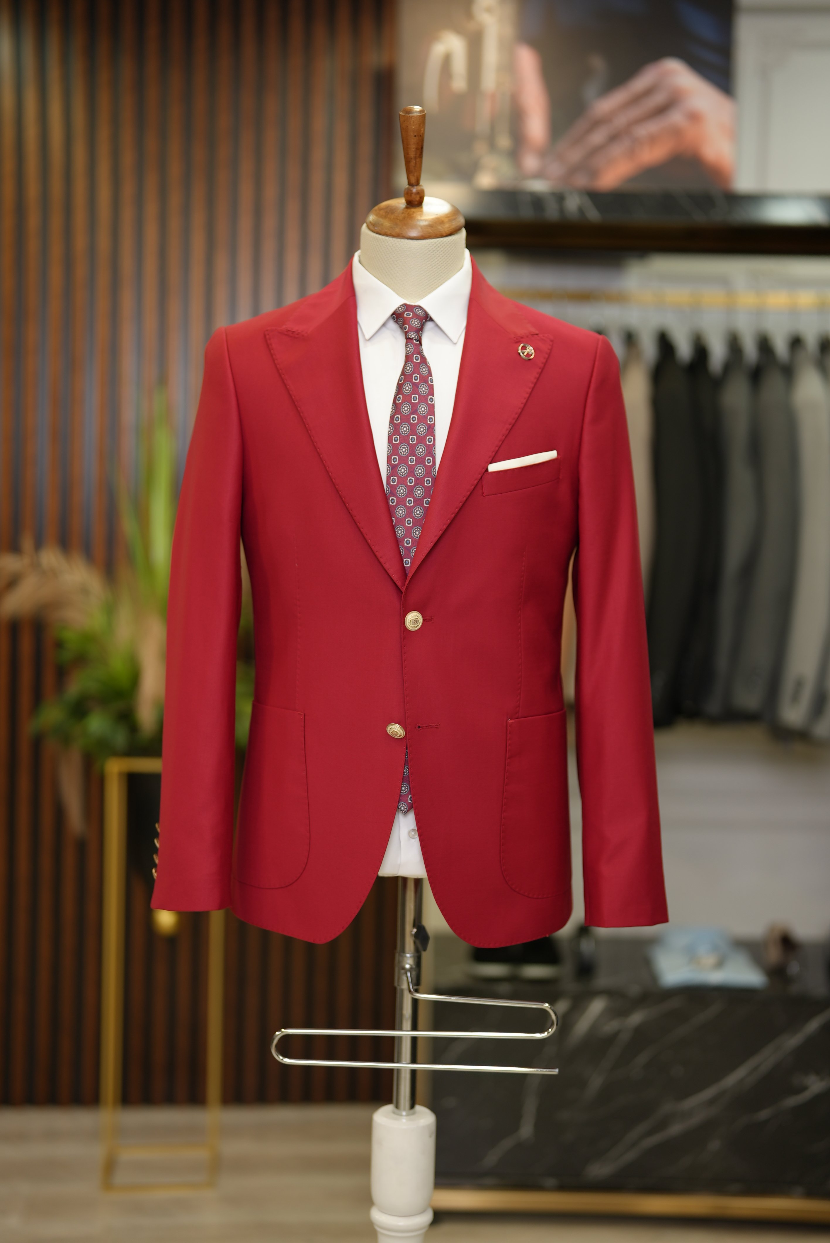 Pantaloni da giacca con tasca e tuta da uomo premium con cuciture a punto - Rosso