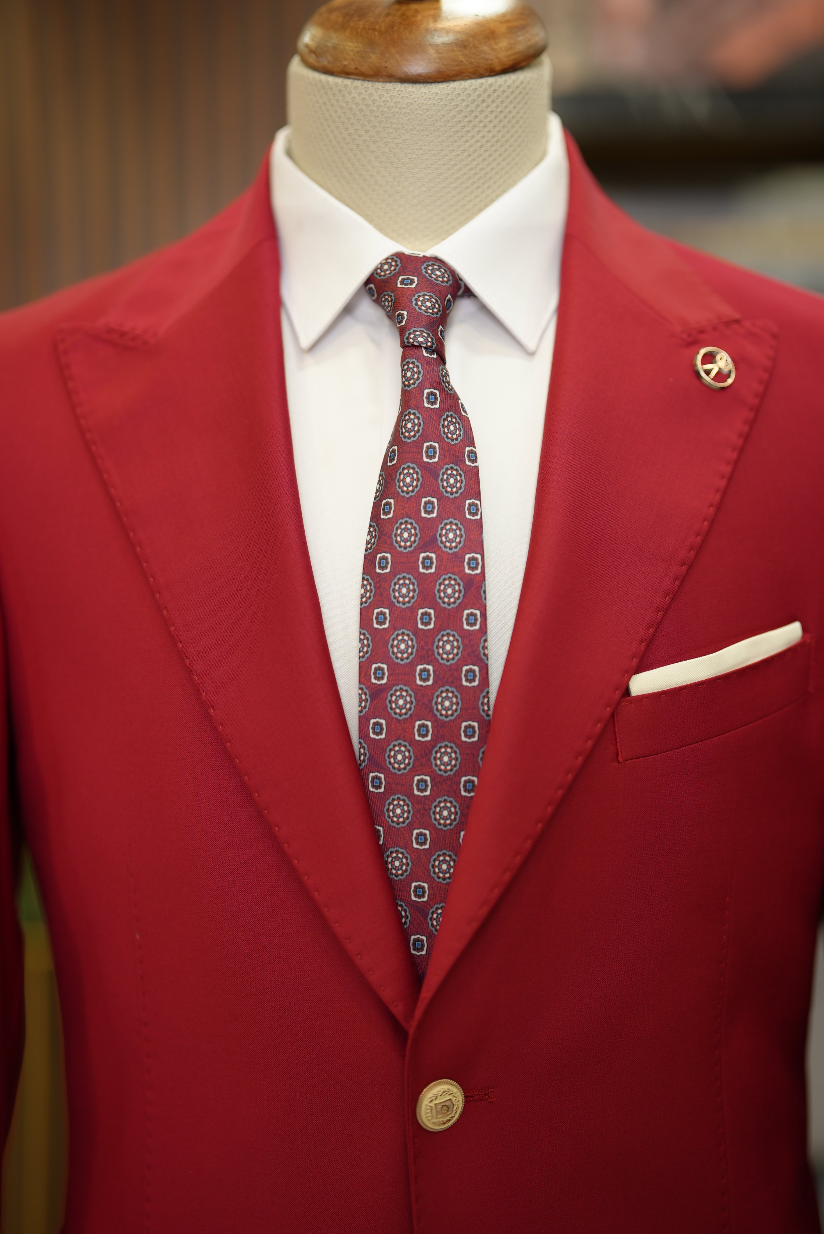 Pantaloni da giacca con tasca e tuta da uomo premium con cuciture a punto - Rosso