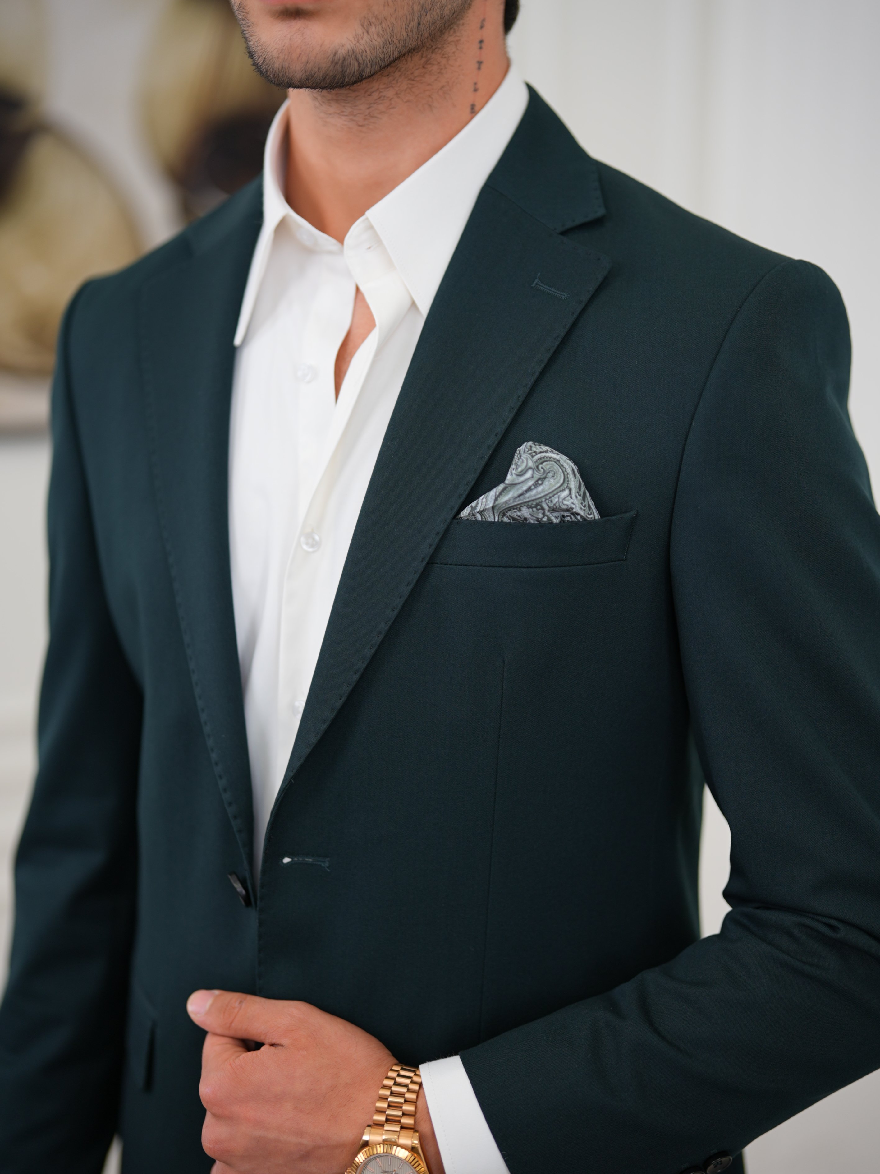 Premium İtalyan Stil Slim Fit Erkek Punto Dikişli Yarım Astarlı Ceket - Yeşil
